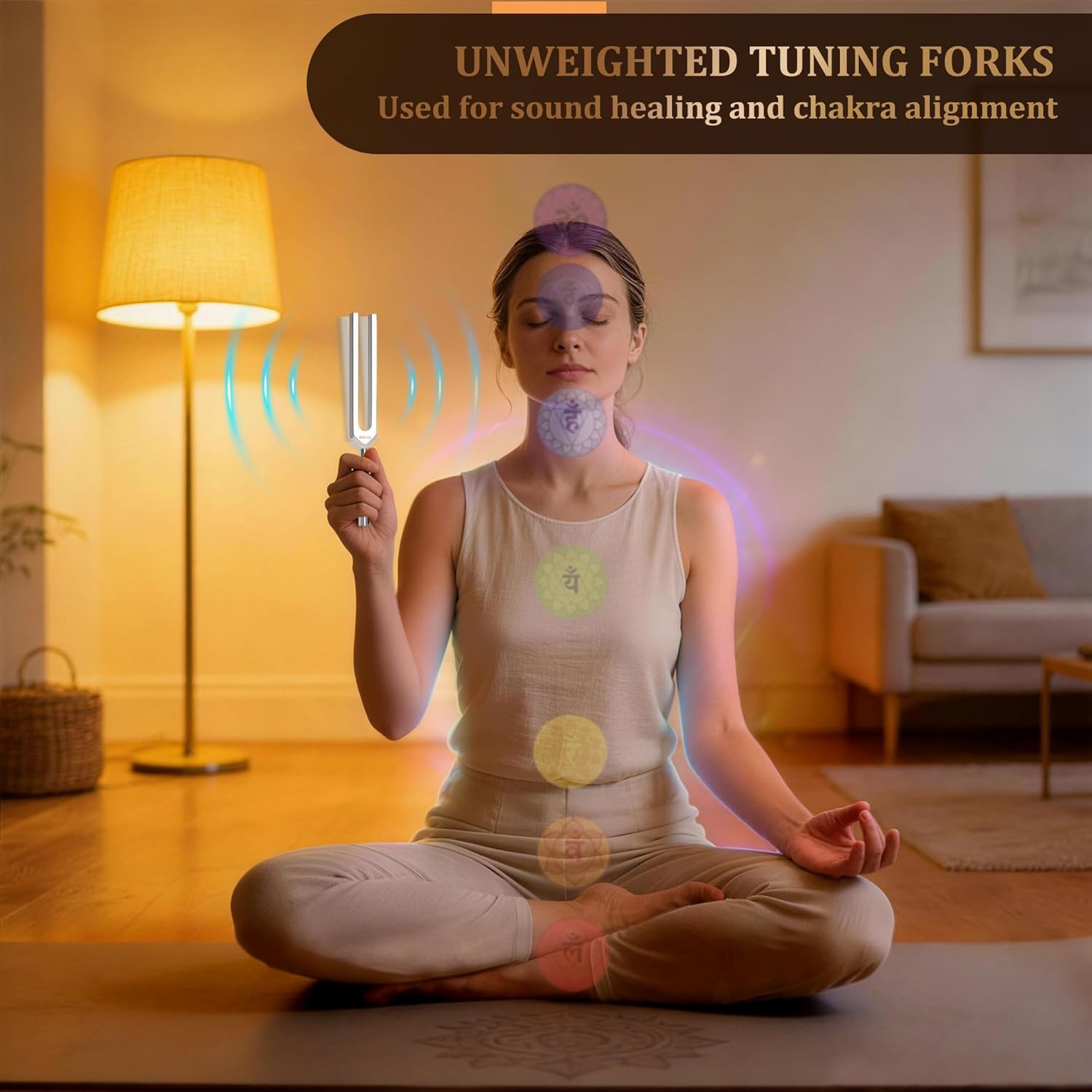 Tuning Forks for Healing Set - 128Hz 136.1Hz 256Hz 384Hz 432Hz, Weighted & Unweighted Tuning Forks with Vegan Leather Pouch & Activator, 128 Hz Tuning Fork for Chakra, Yoga, Meditation & Gift - Image 3
