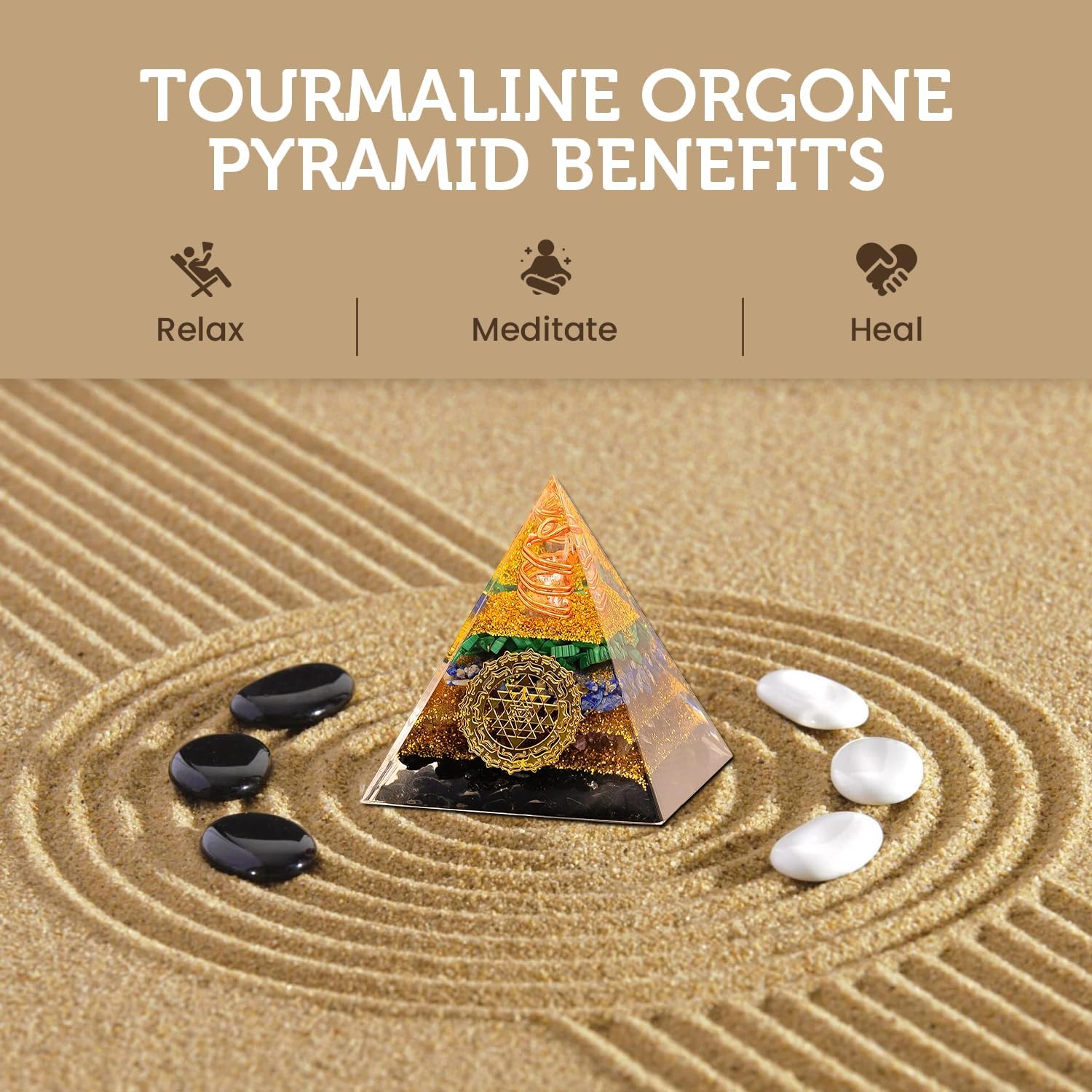 Tourmaline Orgone Pyramid Charged for Wealth, Happiness, and Good Fortune, Genuine Crystals and Healing Stones, Malachite, Lapis Lazuli, Amethyst, orgonite Chakra Pyramid Crystal, Energy Generator - Image 5