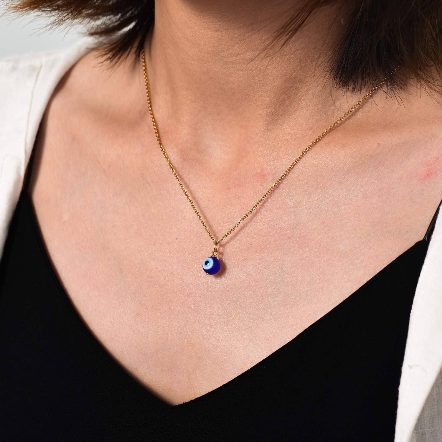 PPJew Evil Eye Necklace Chain Blue Eyes Amulet Pendant Necklace Ojo Turco Kabbalah Protection Adjustable Delicate Jewelry Gift for Women(Silver/Gold) - Image 7