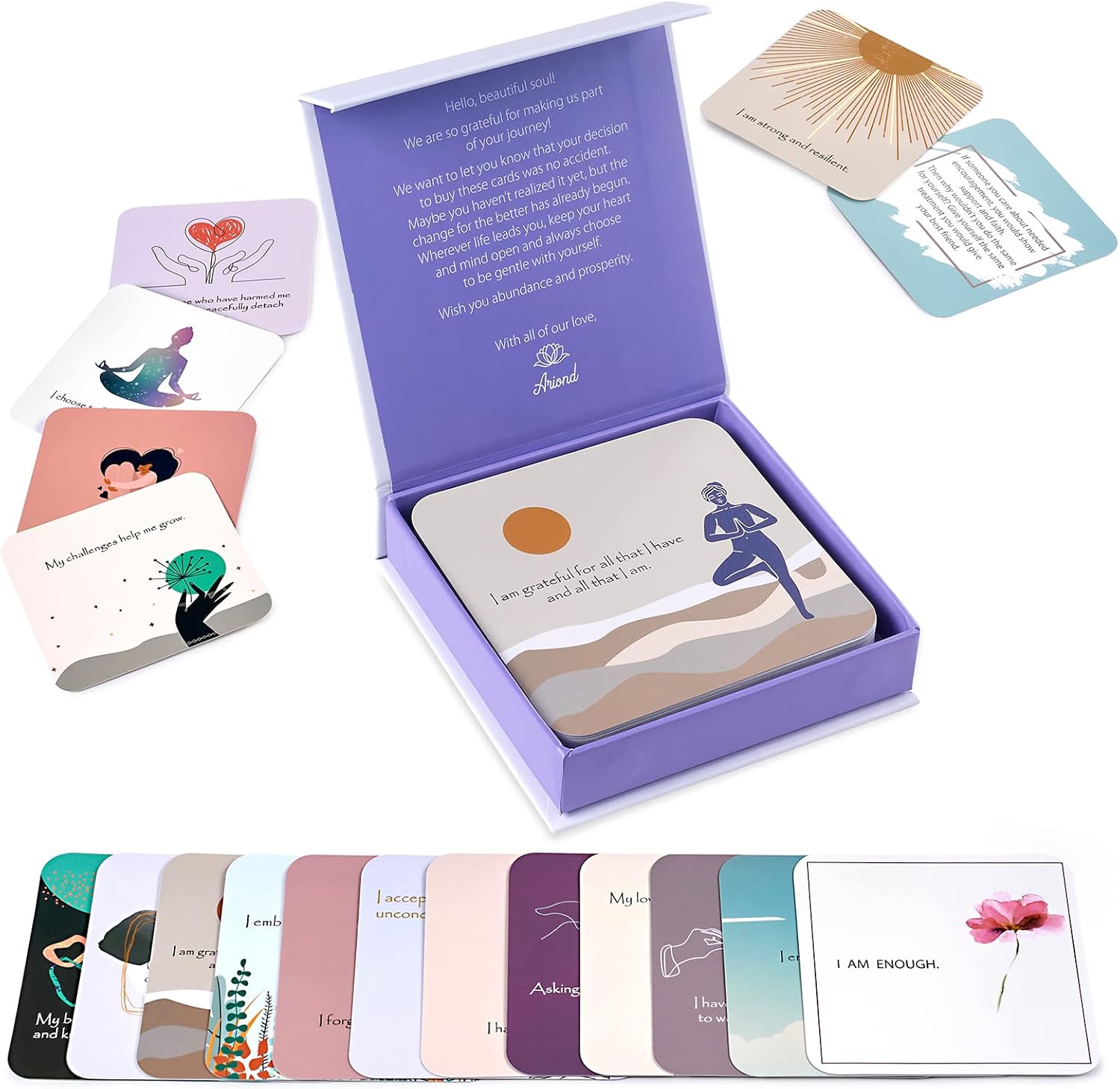 Ariond Happier Me - Daily Positive Affirmation Cards For Self Love | Inspirational Messages | Unique Artwork | Intentional Gift for Mindfulness, Meditation, Yoga, Gratitude, Women & Spirituality
