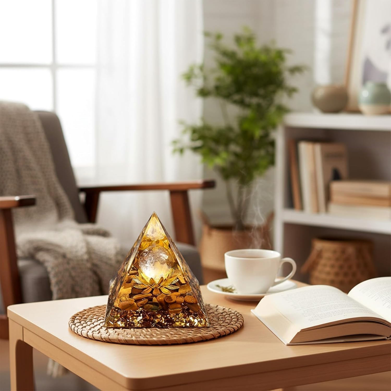 Orgone Pyramid Flower of Life Orgonite Money Healing Crystals Pyramid for Positive Energy with Tiger's Eye Stones and Luck White Crystal That Promotes Wealth, Prosperity and attracts Success - Image 8