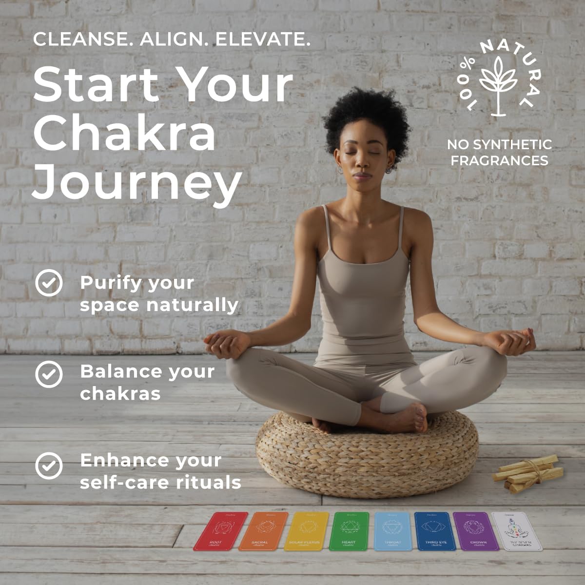 Palo Santo Smudge Kit with 7 Chakra Cards & Wooden Card Stand | 5 high-resin Palo Santo sticks from Peru, not Ecuador - beginner smudging set for meditation, cleansing and gifting - Image 2