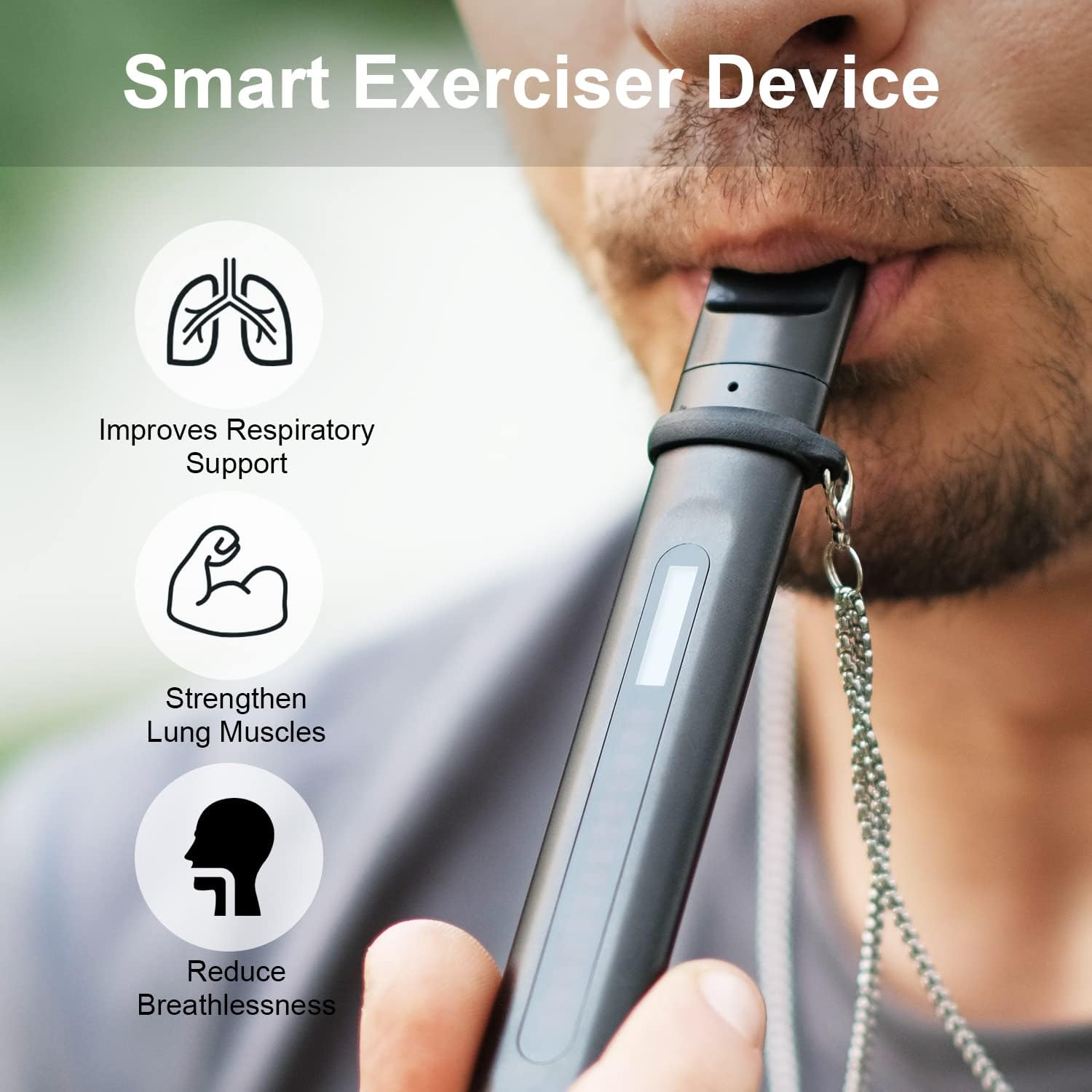 Breathing Trainer with Display, Portable Breathing Exercise Device, Rechargeable Breath Training Tool with Detachable Mouthpieces, Compact Handheld Design for Fitness, Daily Routine and Travel - Image 4