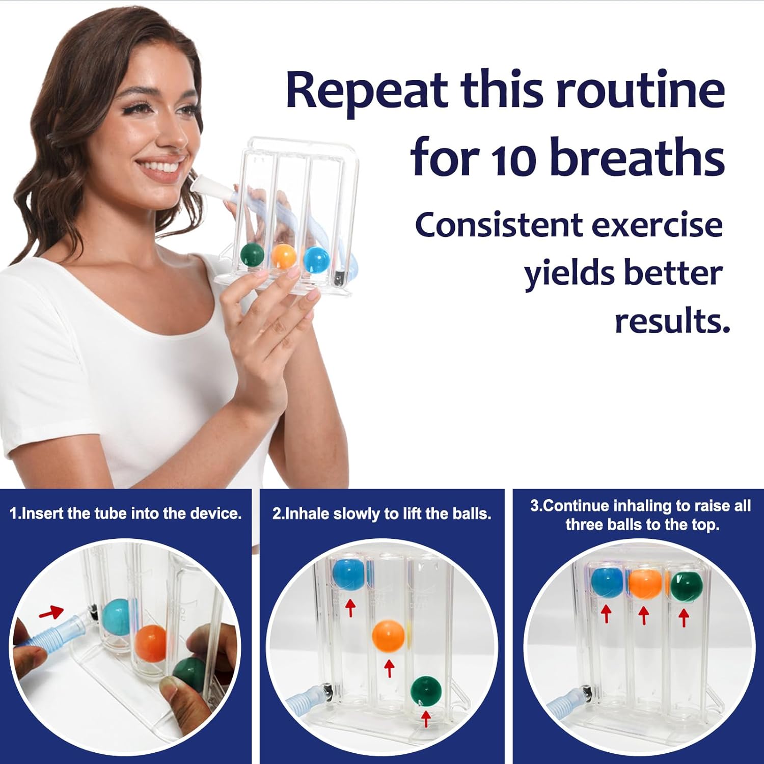 Breathing Exercise Device for Lungs, Exerciser, Non-Measuring - Breathing Trainer, 3‑Ball Design for Gentle Breathing Training & Recovery Support, Easy to Clean - Image 6