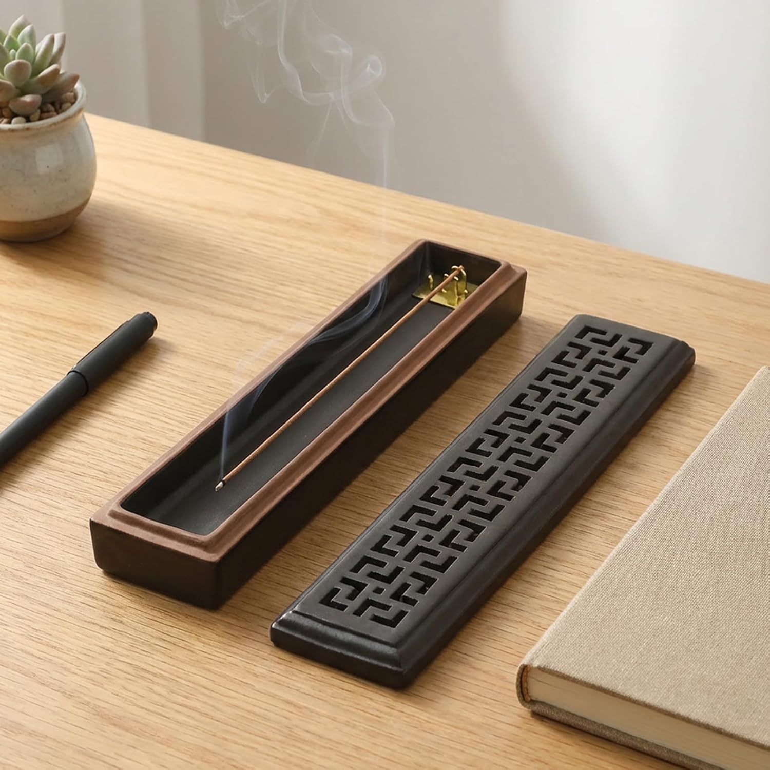 CEREMONY Incense Holder for Sticks, Ceramic Insence-Stick Holder Ash Catcher, Incense Holder Timkburner for Meditation Yoga Spa Room Incense Holder (Lever Brown) - Image 7