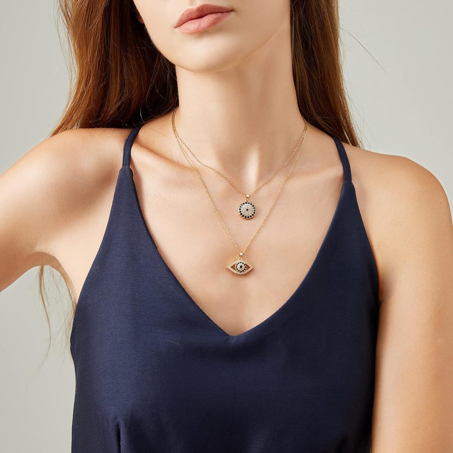 Evil Eye Necklace Layered Necklaces for Women, 2Pcs 18K Gold Plated Dainty Evil Eye Choker Pendant Necklace Handmade Evil Eye Jewelry Protection Gifts - Image 2