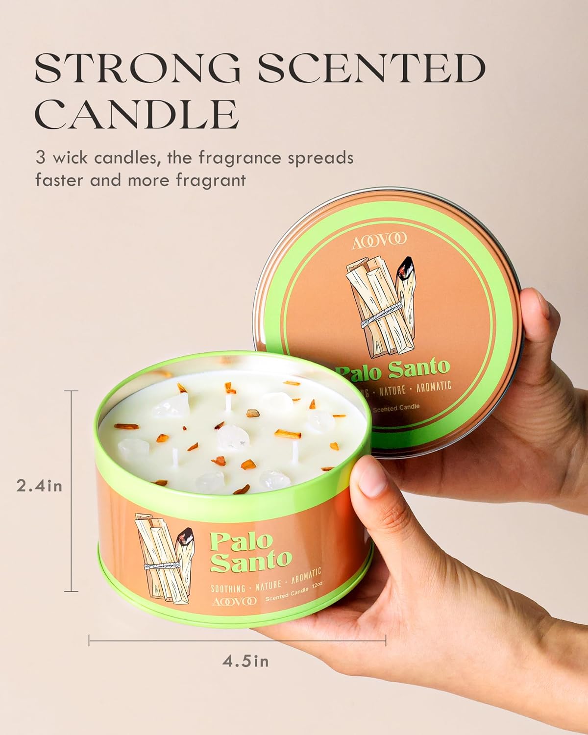 AOOVOO Palo Santo Candle for Meditation & Cleansing - 3 Wick 12oz Scented Candle with White Crystals & Palo Santo Inside, Non-Toxic Soy Candle for Spiritual Healing, Aromatherapy Gift for Women & Men - Image 6