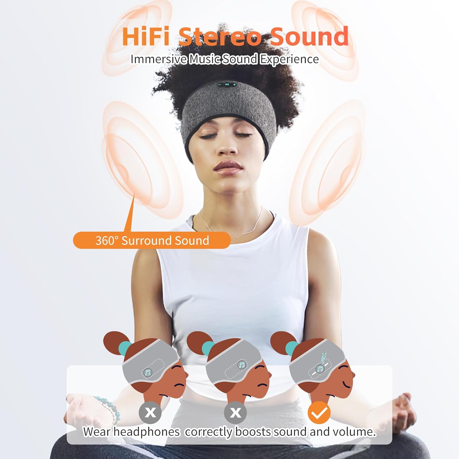Sleep Headphones Bluetooth 6.0 Headband, 20H Playtime Headband Headphones with HD Stereo Speakers, Sports Wireless Earphones for Side Sleepers Workout Yoga Travel Meditation, Gifts for Women Men - Image 6