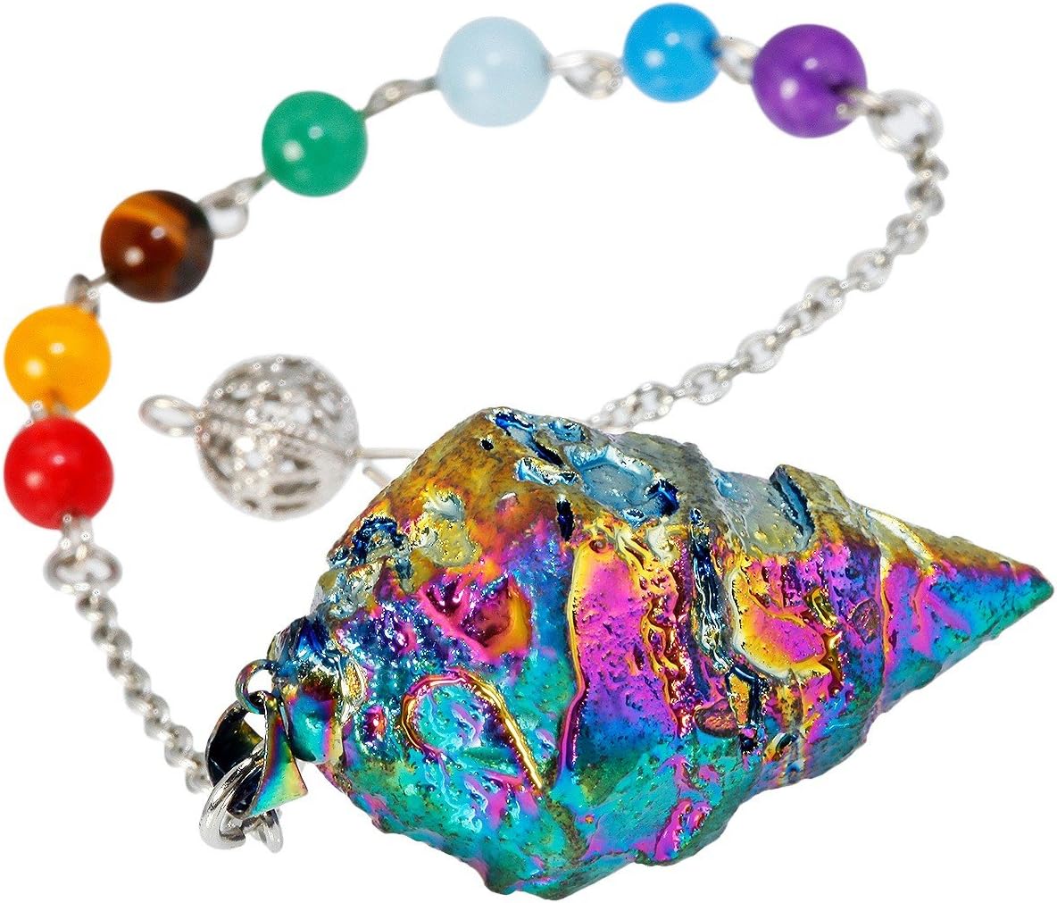 TUMBEELLUWA Healing Crystal Quartz 7 Chakra Pendulum Dowsing | Reiki Healing, Chakra Alignment Dowsing Tool, Crystal Pendulum for Scrying Spiritual Practices, Wicca Supplies