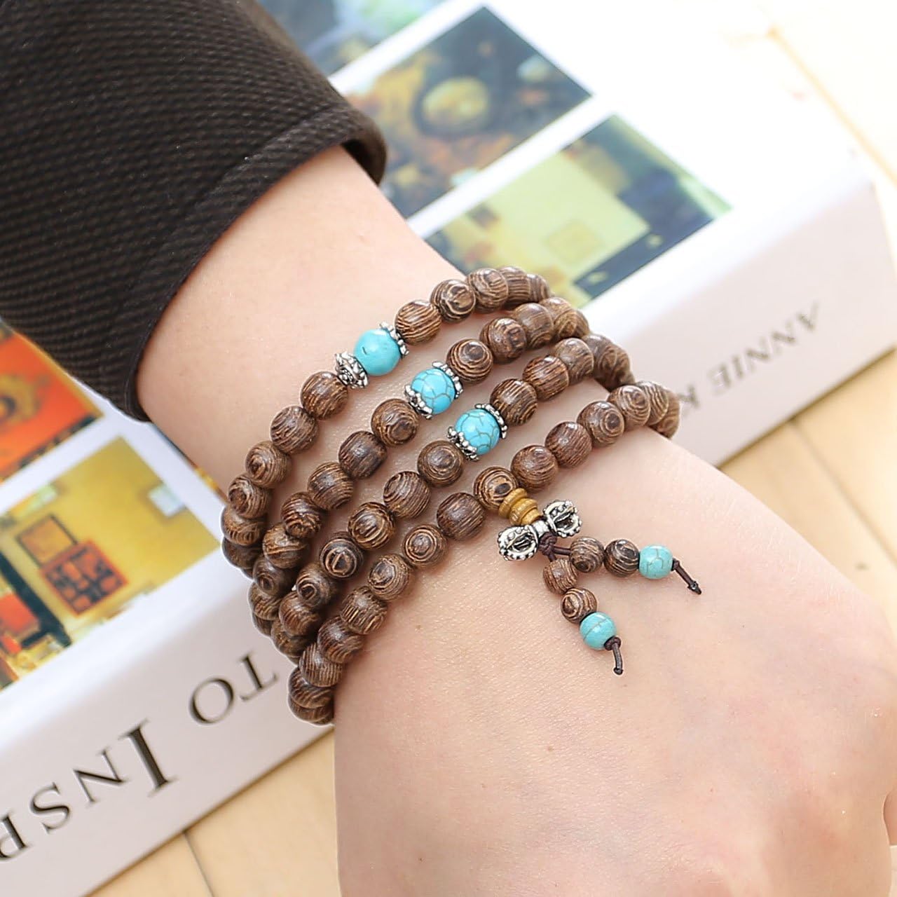 Top Plaza Unisex 108 Natural Wood 6mm 8mm Beads Bracelet Buddhist Rosary Mala Necklace(8mm Sandalwood Duobao) - Image 6
