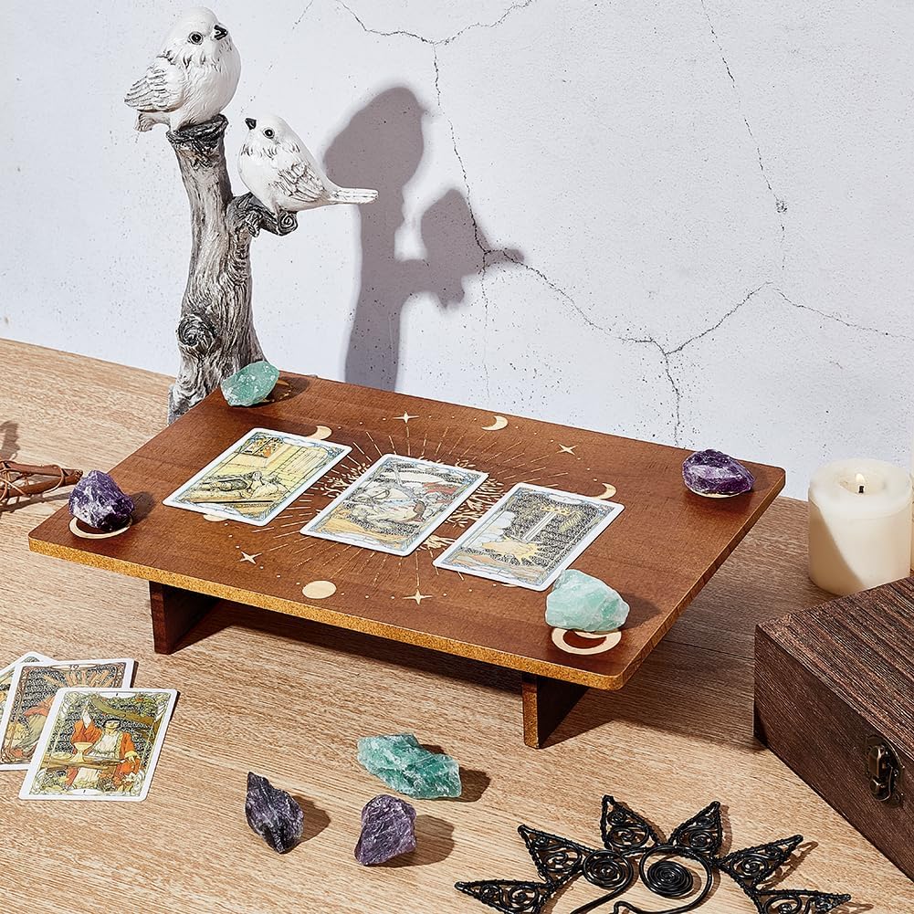 PH PandaHall Wooden Meditation Altar Table for Room Decor 11.8x7.8 inch | Wiccan Altar Table, Buddhist Shrine, Moon Phase Pattern Engraved, Tree of Life Pattern Engraved, Wiccan Supplies - Image 6