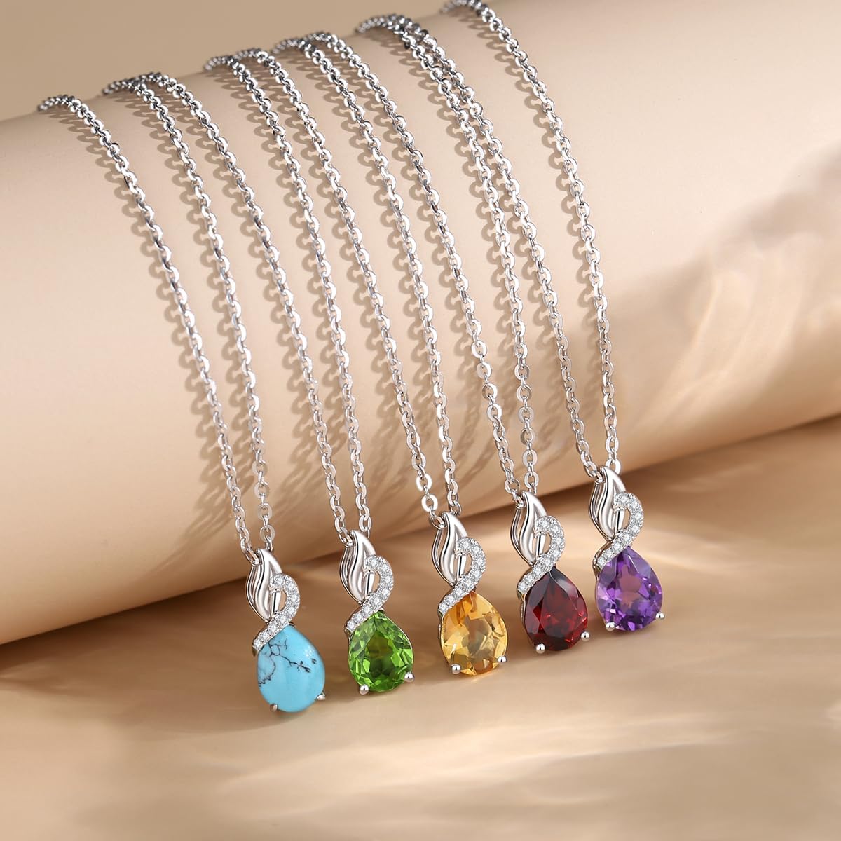 FANCIME 14K Solid White Gold Teardrop Pendant with Diamond Birthstone Necklace - Image 6