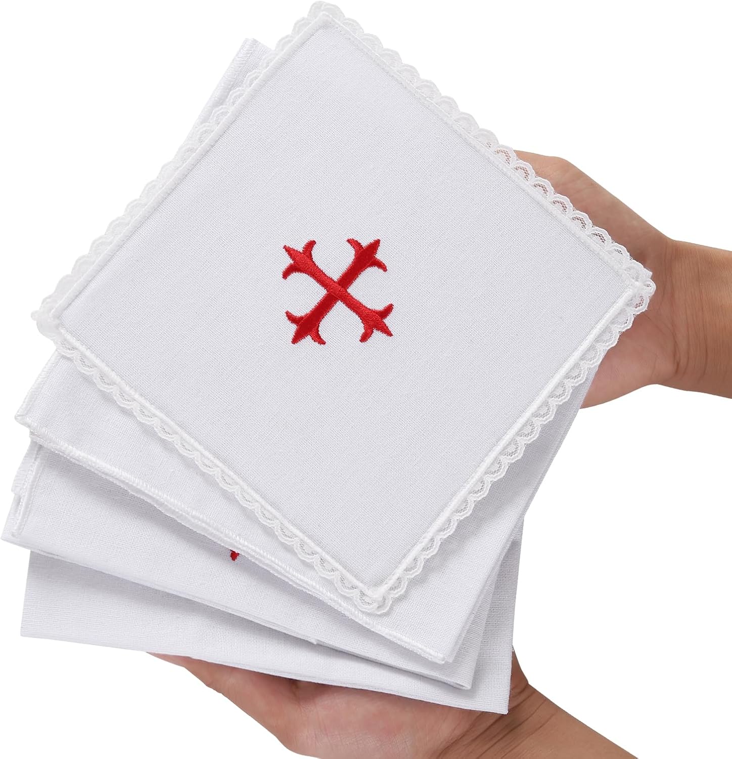 4 Pack Altar Supplies Linen Corporal for Churches Set(Pall,Corporal,Purificator,Towel),White Linen Altar Cloth Red Cross Embroidery,Mass Kit Catholic for Priest - Image 5
