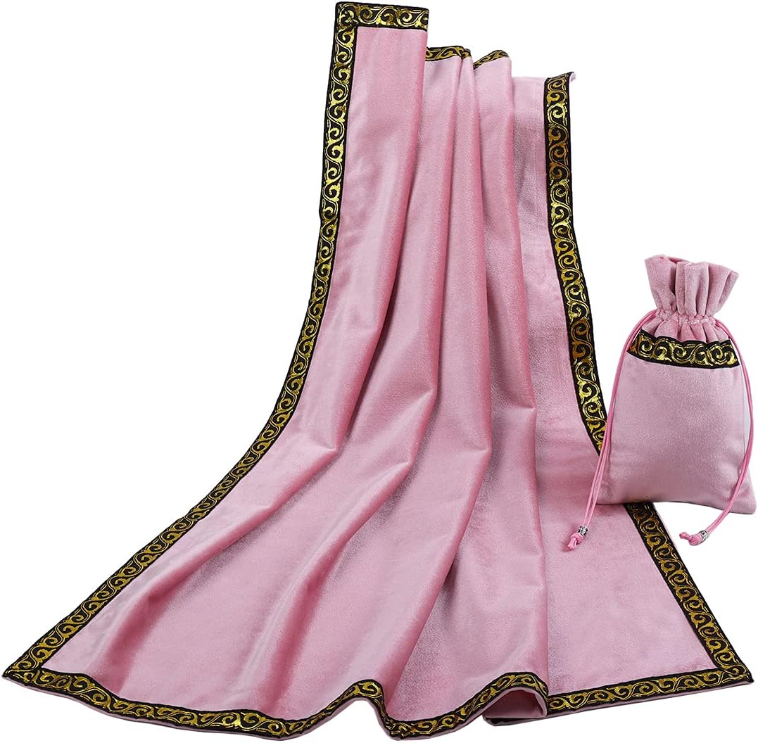 BLESSUME Altar Tarot Table Cloth for Reading Wicca Square Divination Velvet Cloth with Tarot Pouch (Pink 1)