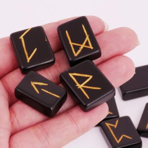 Crocon Black Obsidian Rune Stones S...