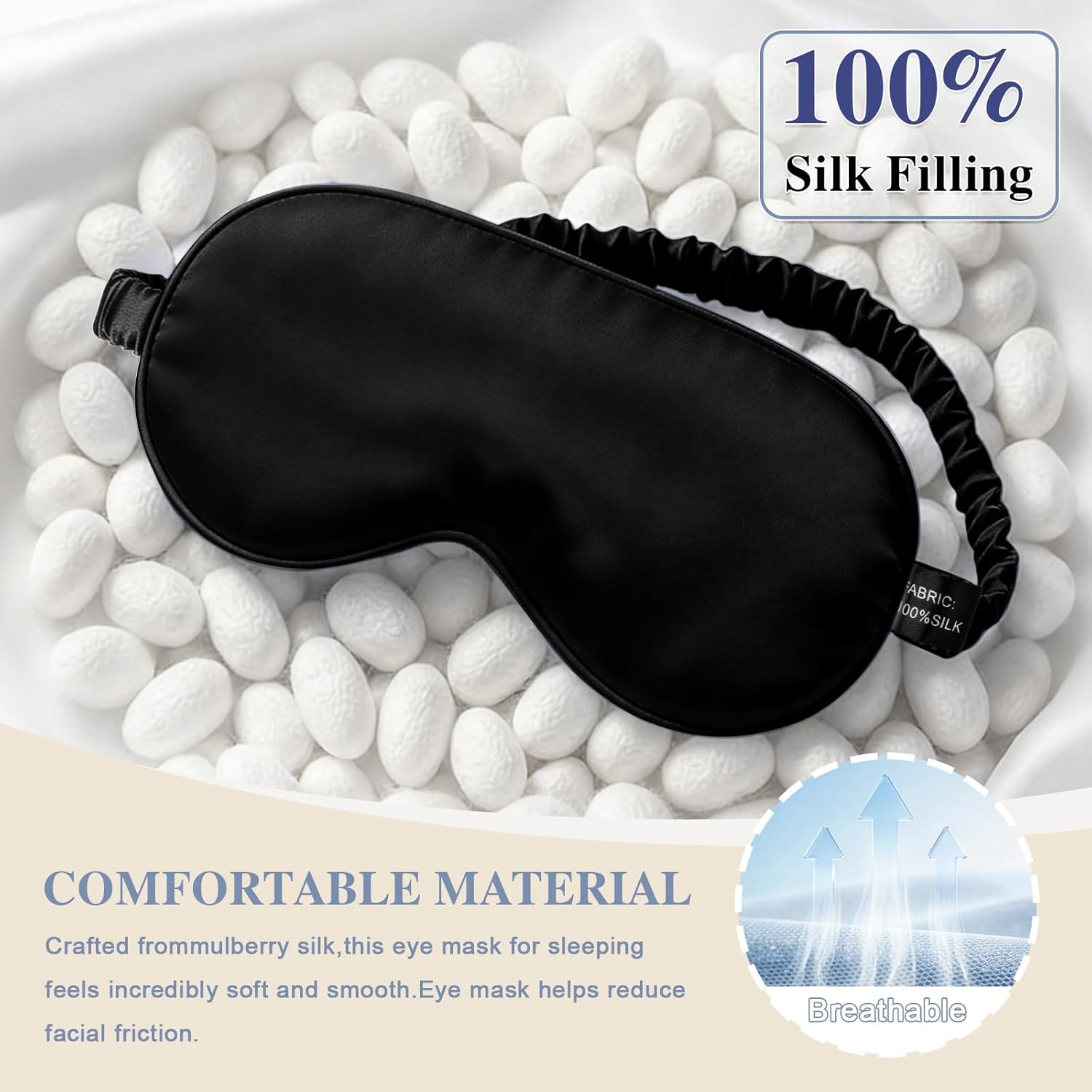 Silk Sleep Mask,Eye Mask for Sleep Women Men,Mulberry Sleeping Mask with Adjustable Strap,Blindfold Blackout Eye Mask for Travel and Full Night's Sleep,Nap - Image 3
