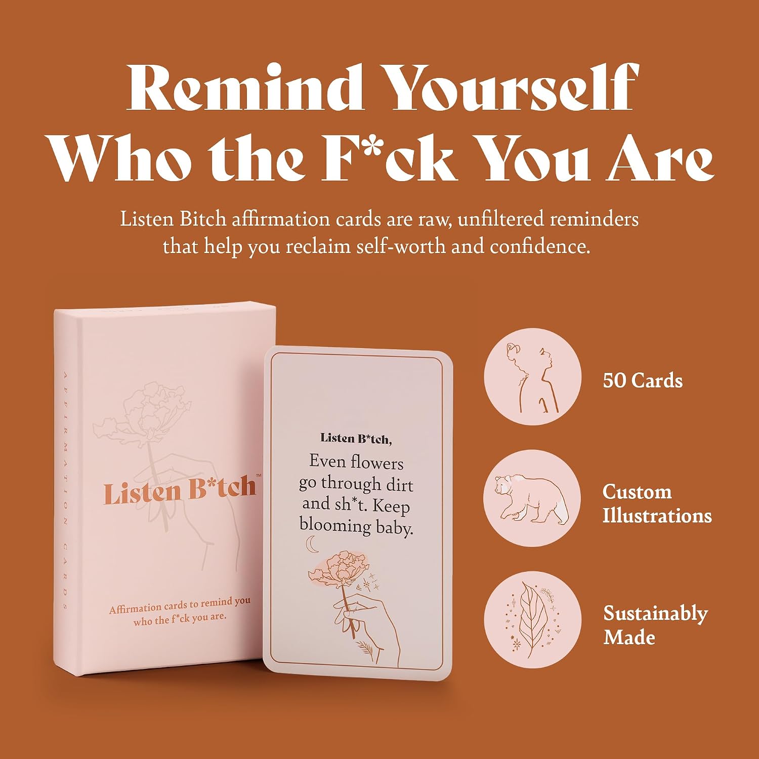 Listen B*tch Affirmation Cards | 50 Sassy Self Love & Encouragement Cards | Help You Remember Who the F - Image 2