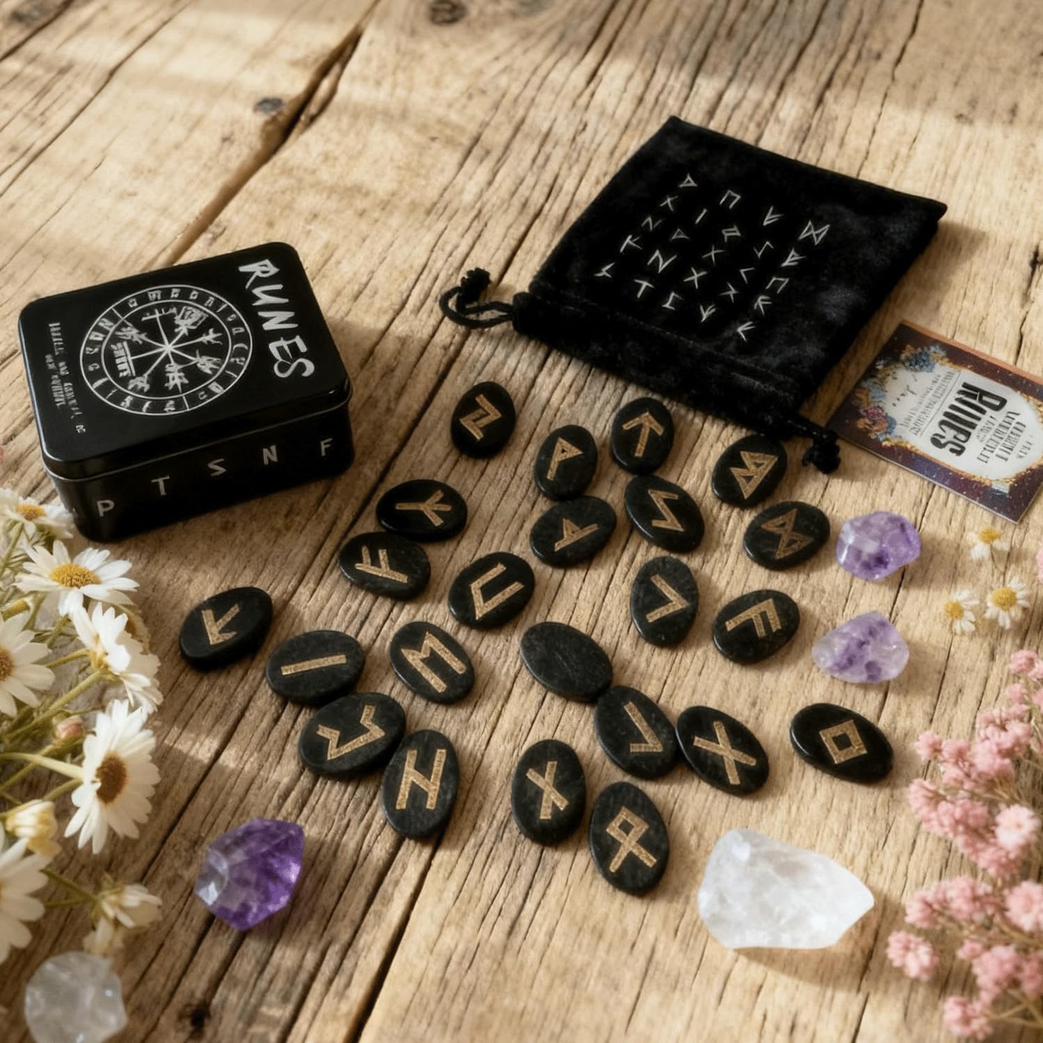 25Pcs Runes Set, Wood Rune Stones with Instruction & Velvet Pouch, Viking Runas for Beginners, Ideal for Witchcraft, Divination, Meditation & Spiritual Practices - Image 4