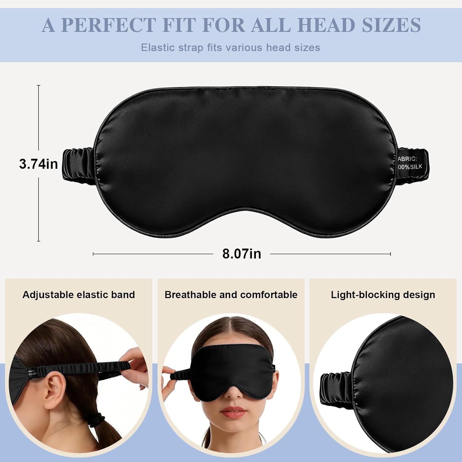 Silk Sleep Mask,Eye Mask for Sleep Women Men,Mulberry Sleeping Mask with Adjustable Strap,Blindfold Blackout Eye Mask for Travel and Full Night's Sleep,Nap - Image 2