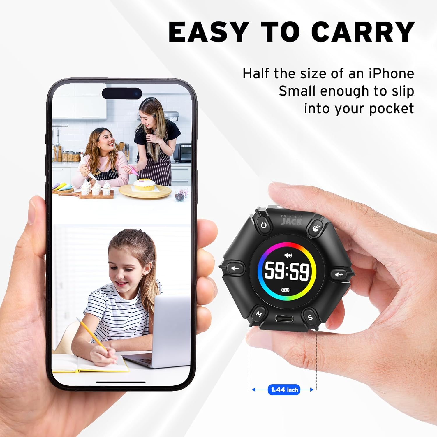 Jack Pomodoro Timer - Productivity Cube, Visual Focus Timer, Mute & Vibration & Adjustable Sound Alert, for Office, ADHD, Study, Work, 3/5/10/25/30/60min & Custom Countdown - Black - Image 7