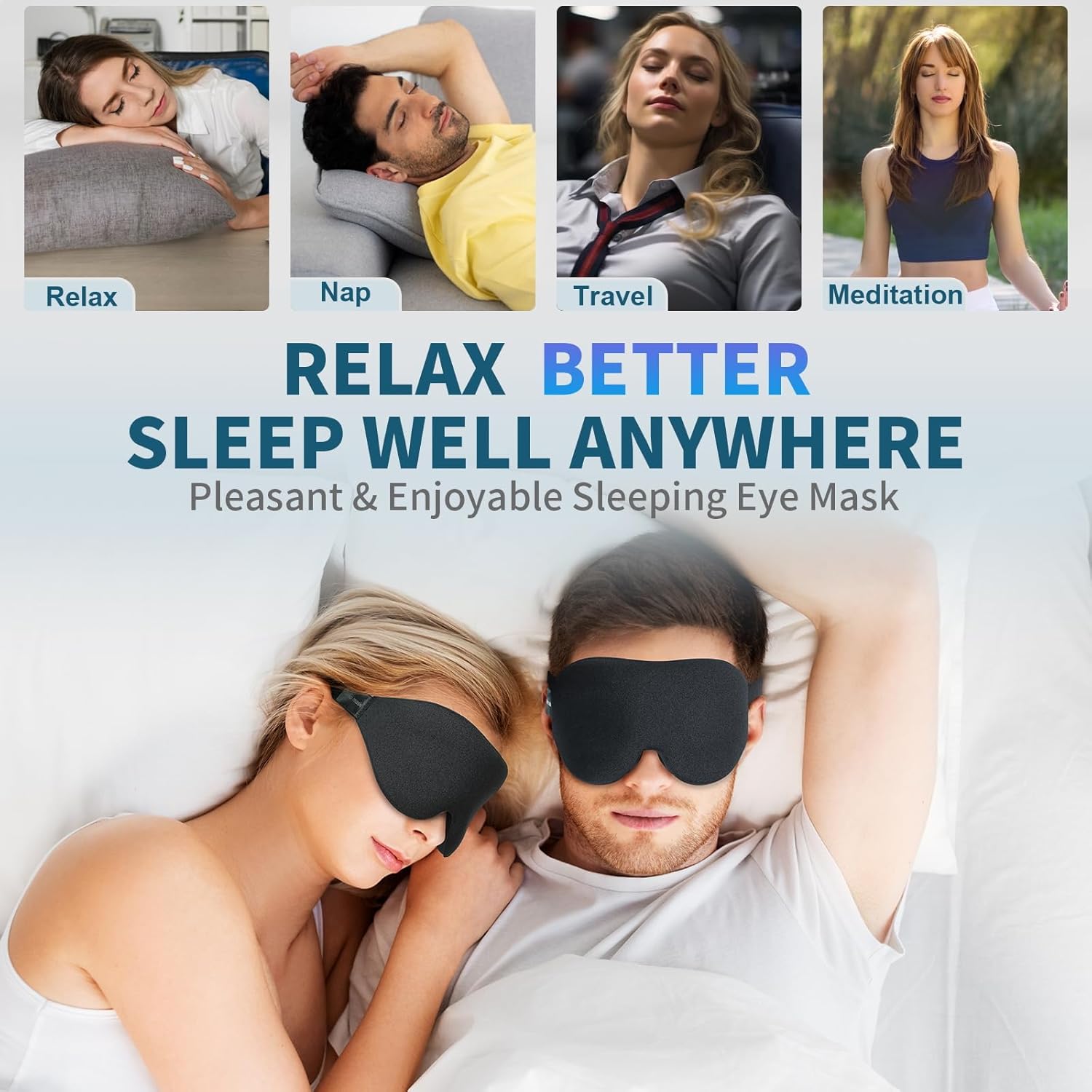 ZGGCD Sleep Mask for Side Sleeper, Light Blocking Sleeping Eye Mask for Women Men, 3D Contoured Cup Night Blindfold, Luxury Eye Cover Eyeshade with Adjustable Strap for Travel, Nap, Black - Image 7