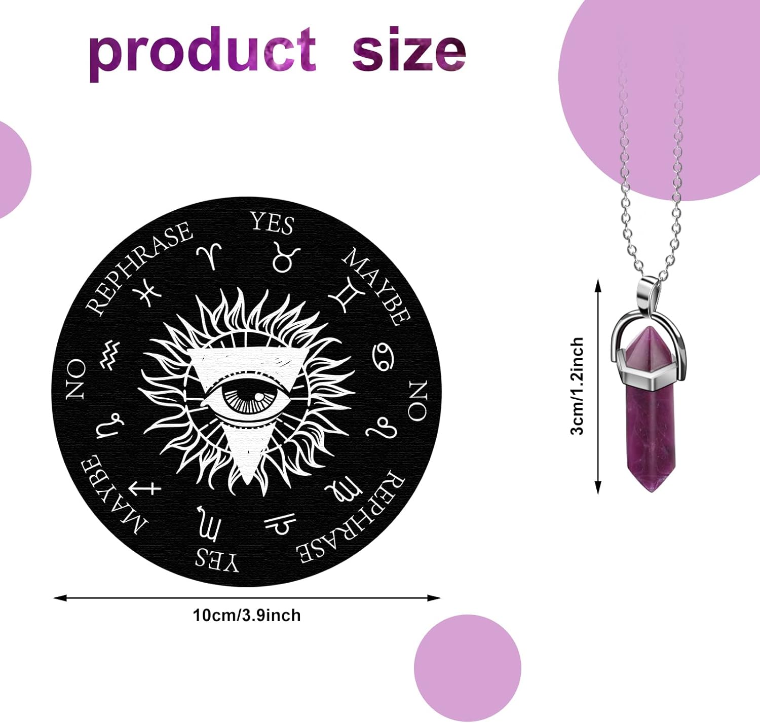 Sureio 13 Pieces Star Pendulum Board Dowsing Divination Set Included Double Sided Wooden Boards with Healing Pendulum Crystal Necklace Witchcraft Wiccan Altar Supplies - Image 2