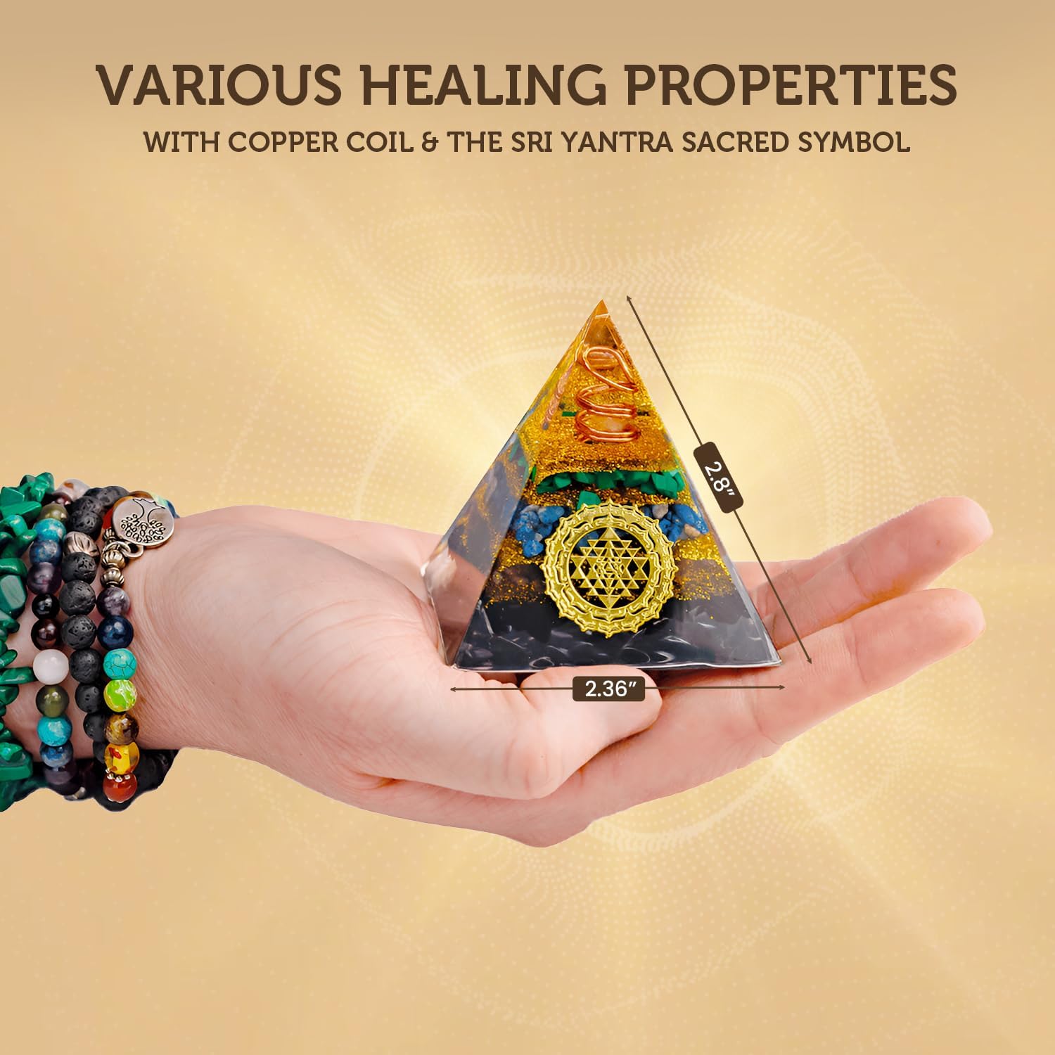 Tourmaline Orgone Pyramid Charged for Wealth, Happiness, and Good Fortune, Genuine Crystals and Healing Stones, Malachite, Lapis Lazuli, Amethyst, orgonite Chakra Pyramid Crystal, Energy Generator - Image 3