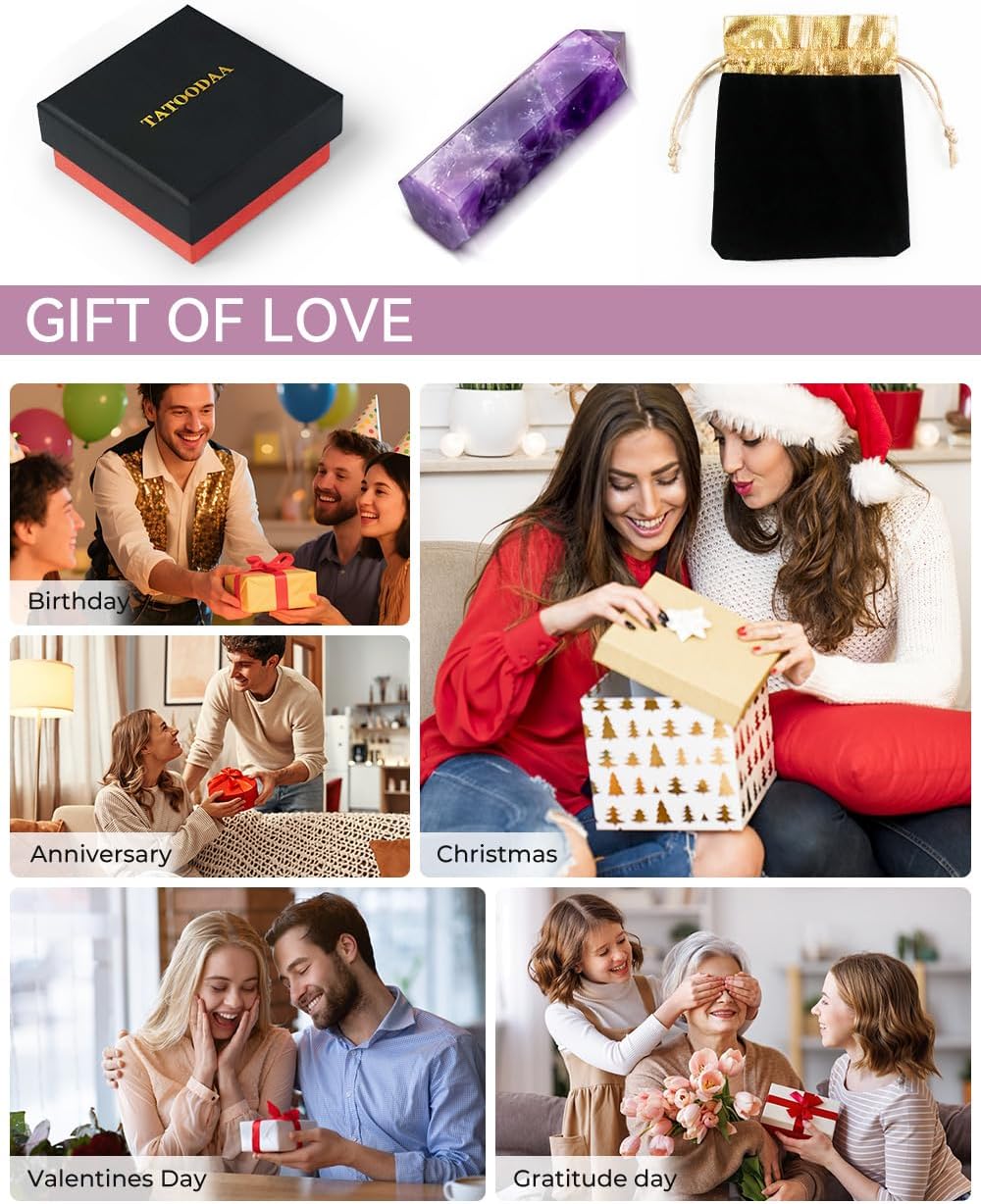 Amethyst Natural Healing Crystal Wand Set - 2.4-2.8" Polished Gemstone Point Obelisk - Hexagonal Towers for Reiki Energy, Chakra Balancing, Meditation & Home Office Decor - Spiritual Gifts for Women - Image 7