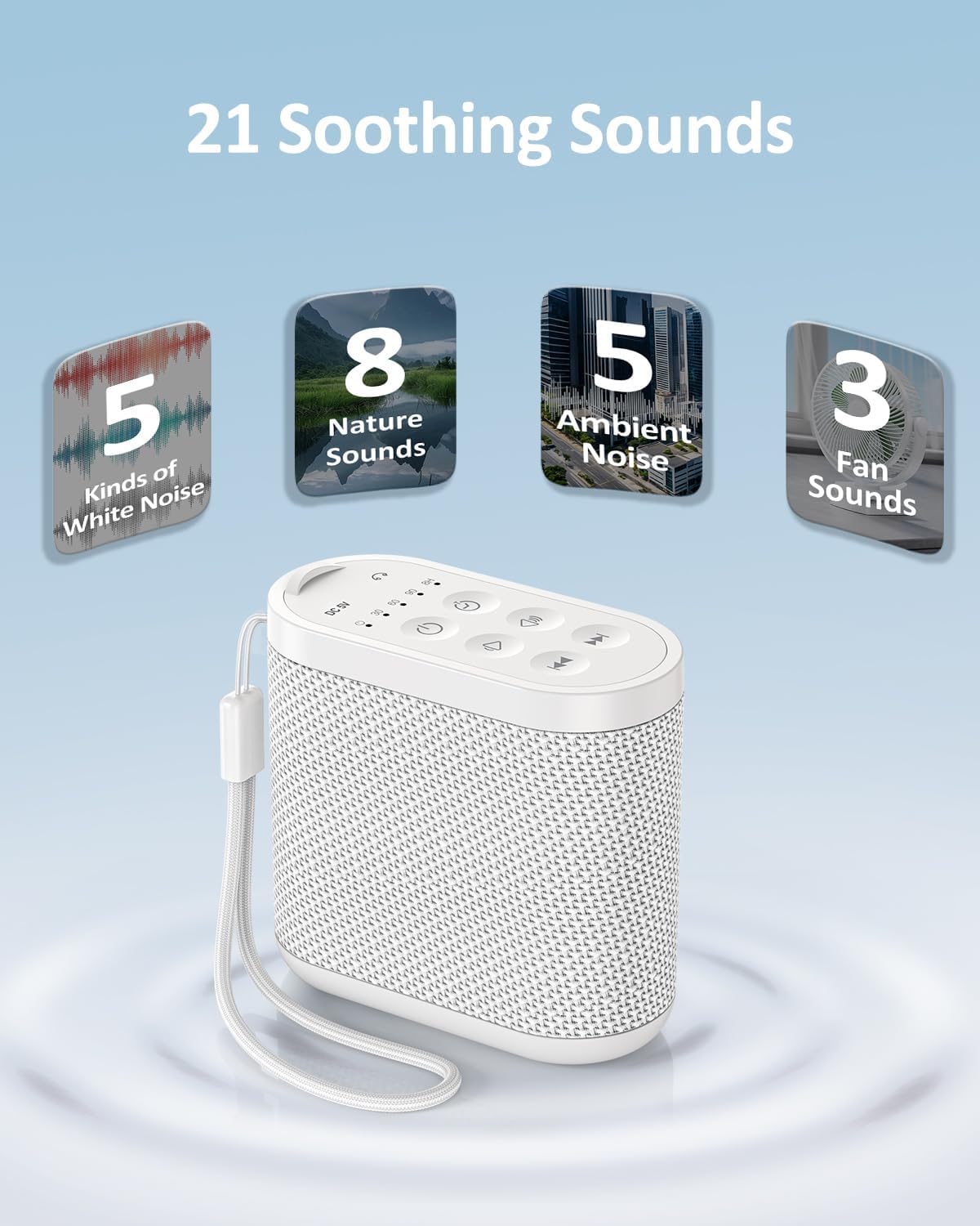 Portable Travel Sound Machine for Adults, Baby Sleeping : Super Long-Lasting & Rechargeable Battery, Headphone Jack, 21 Sounds - White Noise Machine for Office Privacy & Noise Canceling, Home, Gift - Image 5