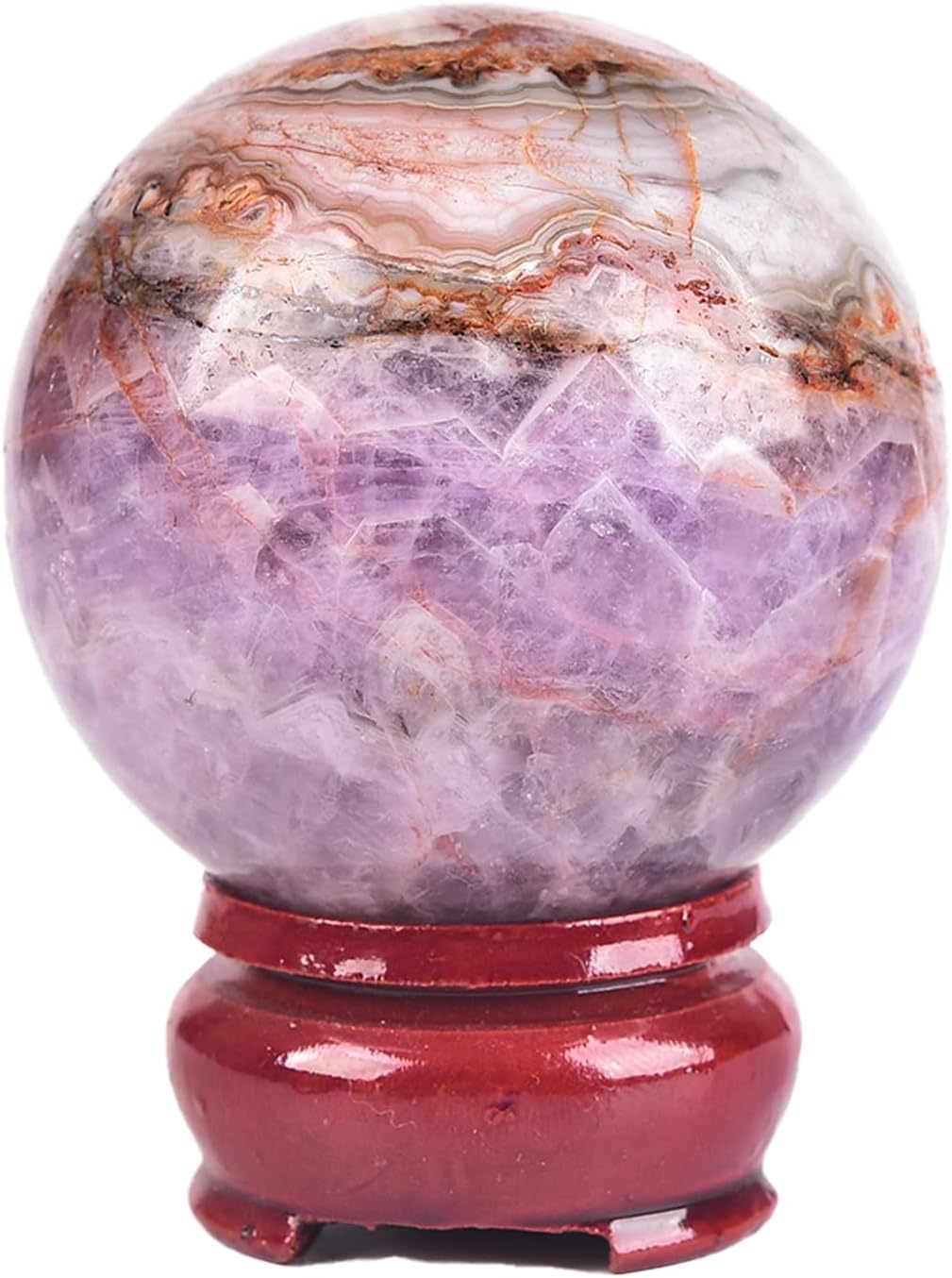 JIC Gem Amethyst Agate Crystal Ball with Wooden Stand Pink Healing Crystal Sphere Ball for Feng Shui Decor Spiritual Gifts 60-70mm - Image 2