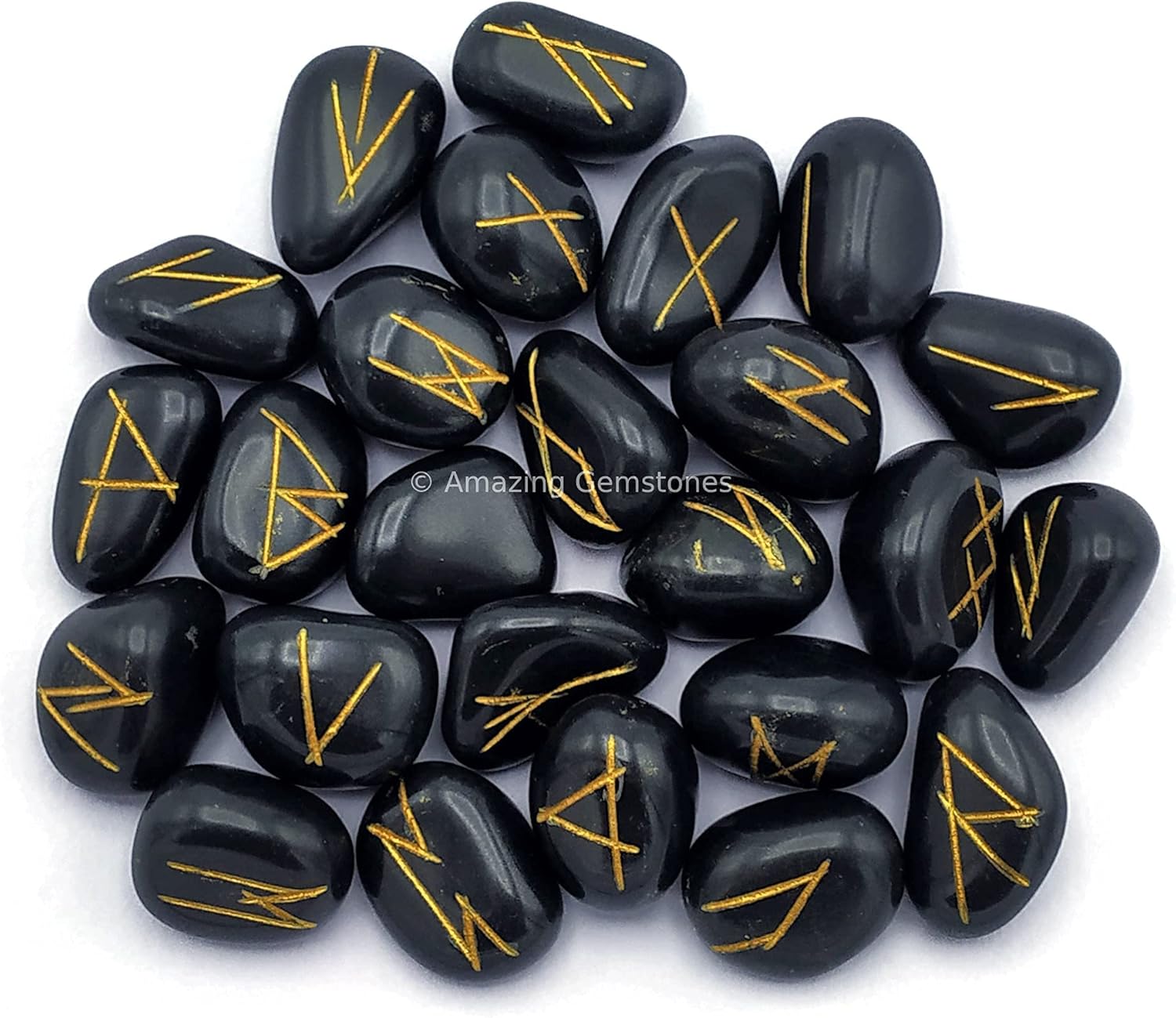 Amazing Gemstone Black Agate Crystal Runes Set of 25 Engraved Rune Stones with Runes Book PDF - Image 3