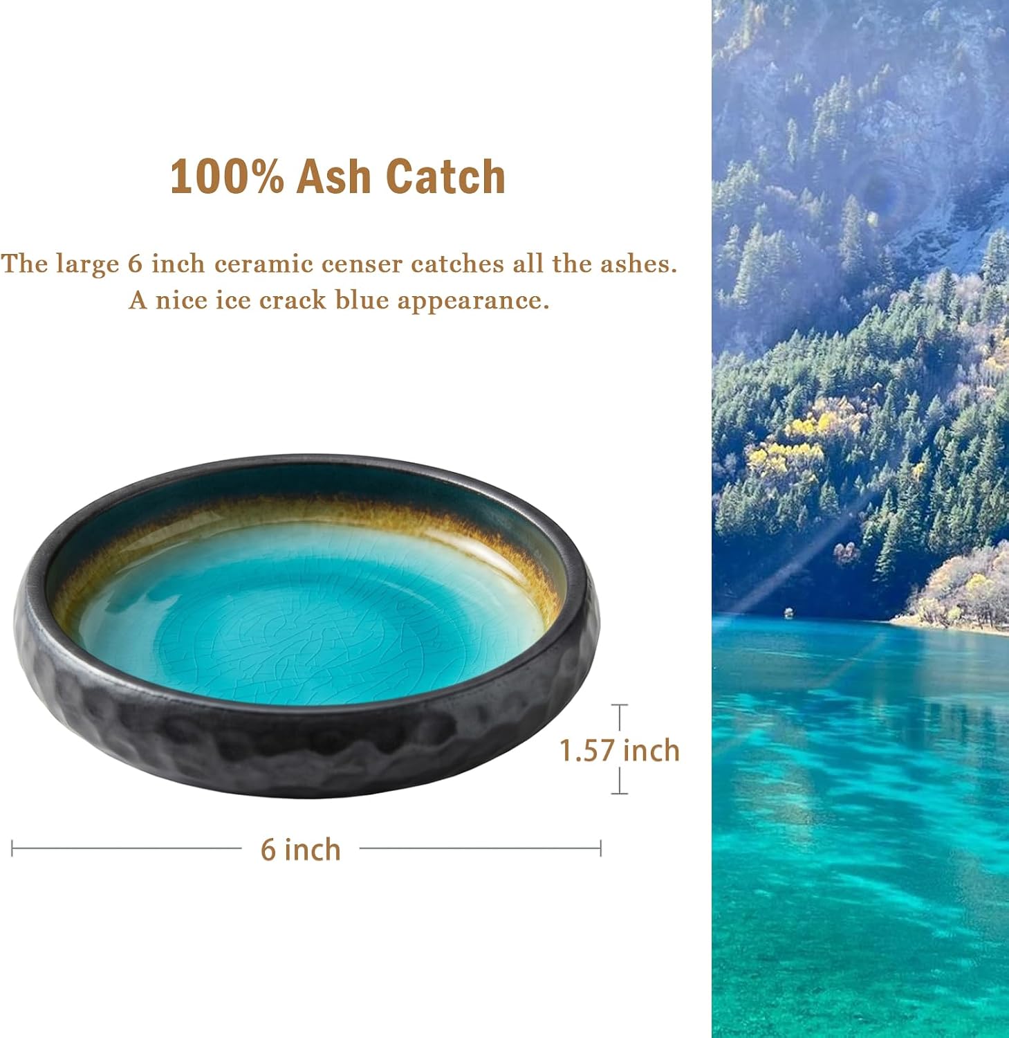 6 Inch Incense Holder with Ash Catcher,Handmade Crack Blue Glaze Ceramic Incense Burner Bowl with 9-Hole Design for Sticks,Cones,Coils Sage,Palo Santo - Perfect for Meditation,Yoga & Zen Home Décor - Image 4
