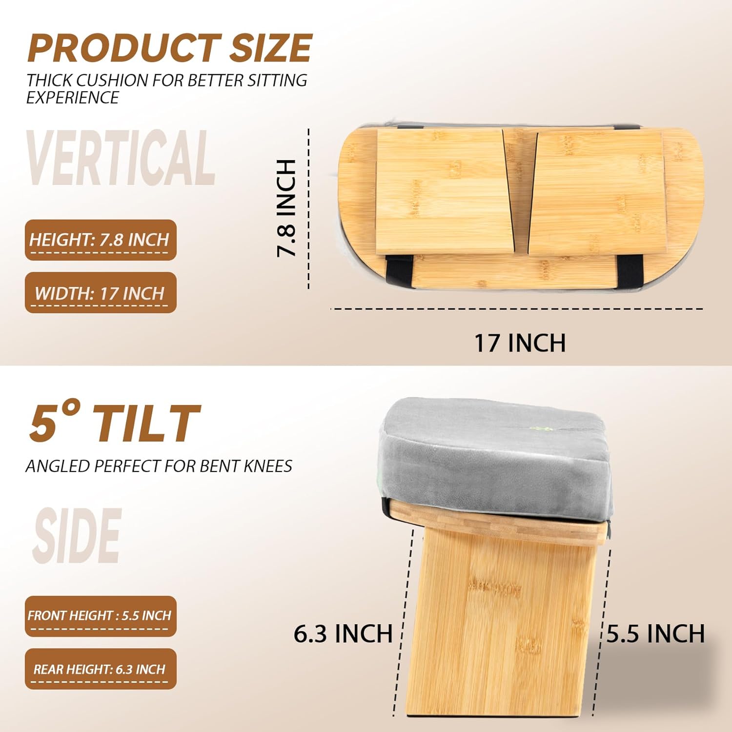 Meditation Bench, Bamboo Meditation Stool, Folding Kneeling Meditation Bench, Seiza Prayer Bench, Prayer Bench with Meditation Cushion, Kneeling Stool(Grey) - Image 3