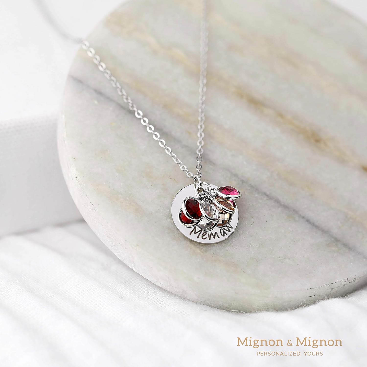 MignonandMignon Birthstone Disc Necklace Personalized Gift for Her Birthstone Amethyst Raw Stone Gift for Grandma - Image 4