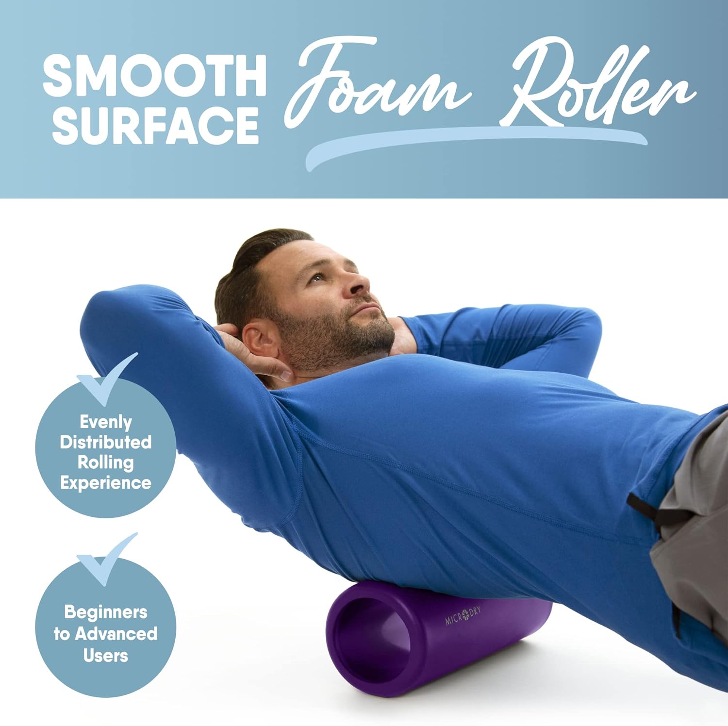 MICRODRY Deluxe Fitness Foam Back Roller for Muscle Relief, Roller for Yoga, Stretching, Deep Tissue Firm Massage & Trigger Point Release, Exercise Workout at Home or Gym, 13x5.3, Purple - Image 3