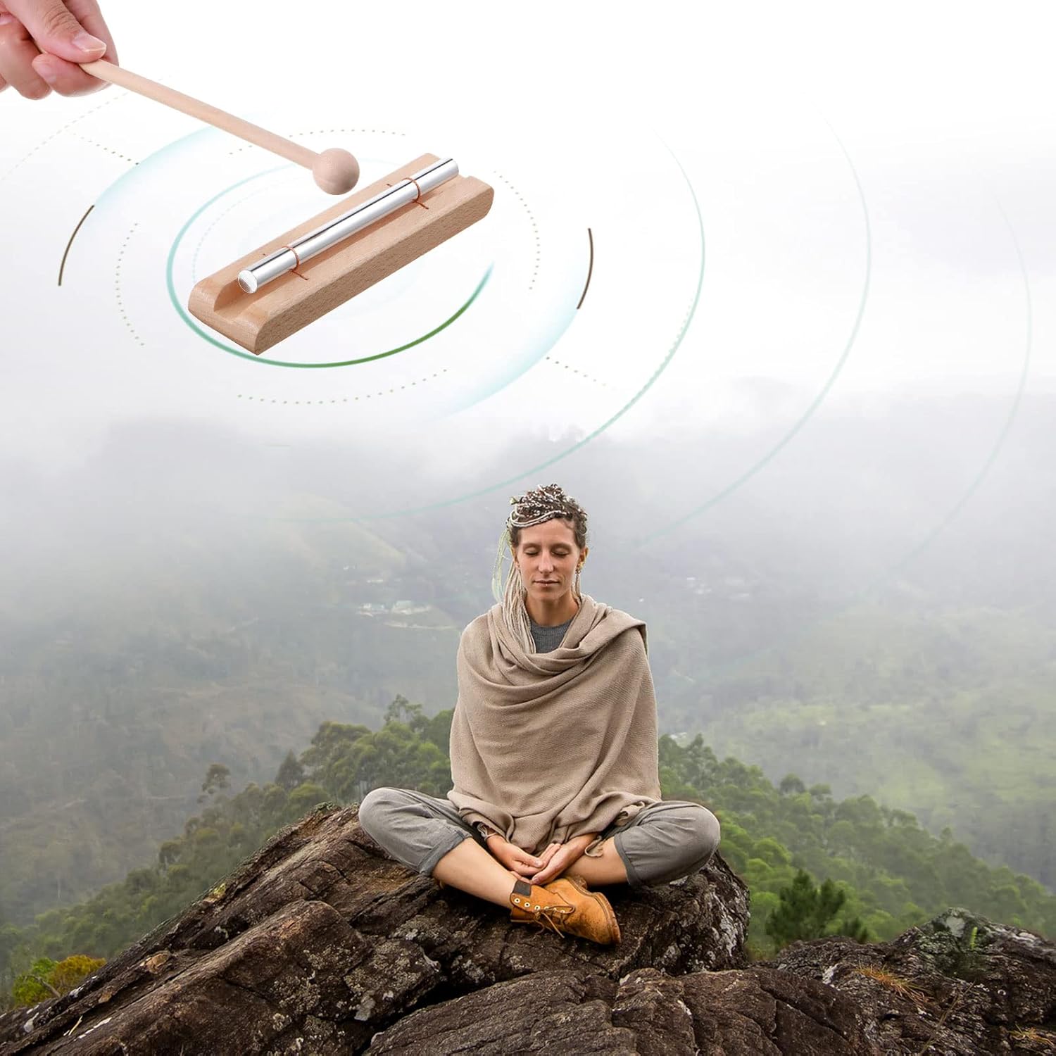 2 Set Hand Chimes for Classroom Meditation Chimes Bells Classroom Management Tools Instrument with Mallet for Meditation Yoga Prayer Teacher School (Single Tone,Wooden Color) - Image 6