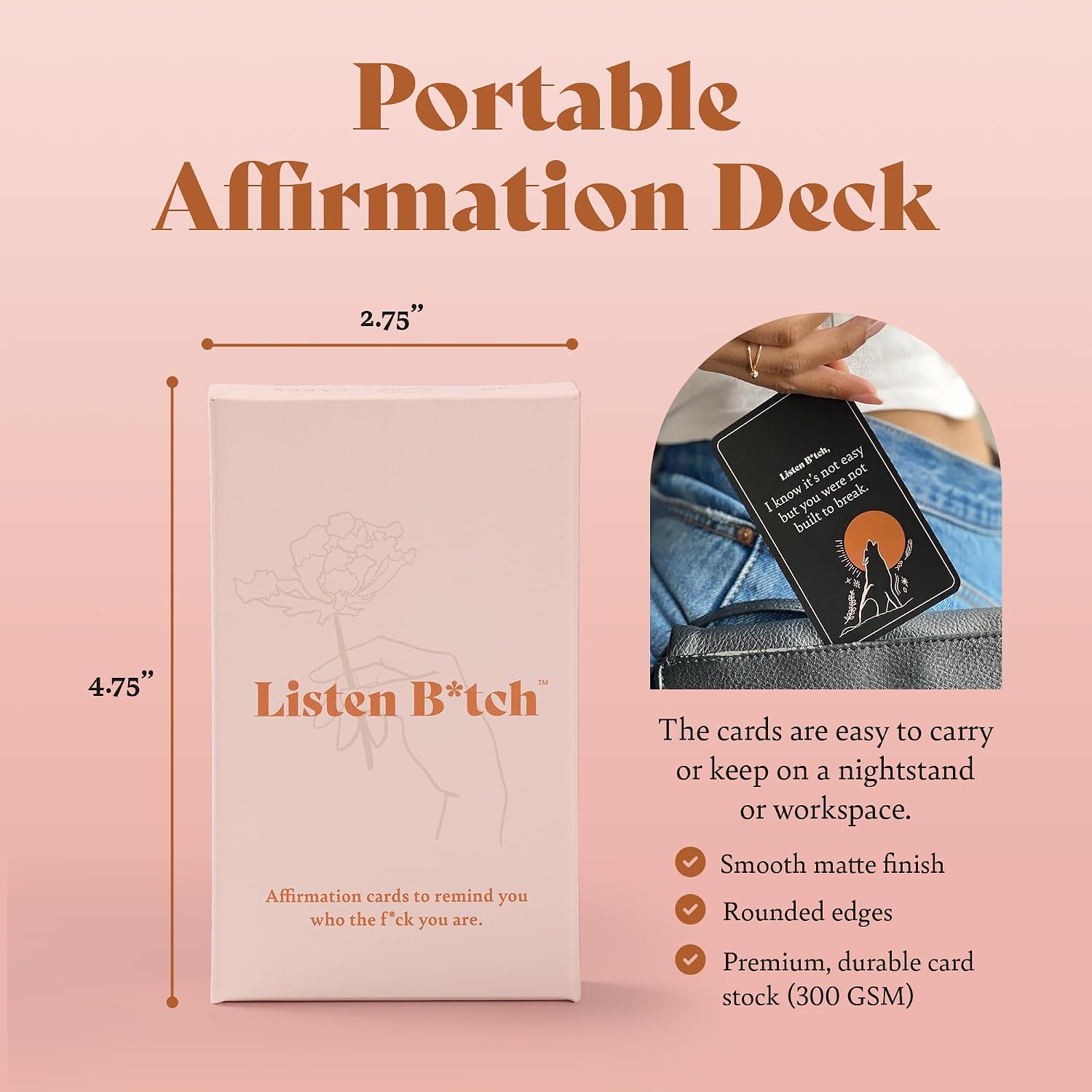 Listen B*tch Affirmation Cards | 50 Sassy Self Love & Encouragement Cards | Help You Remember Who the F - Image 5