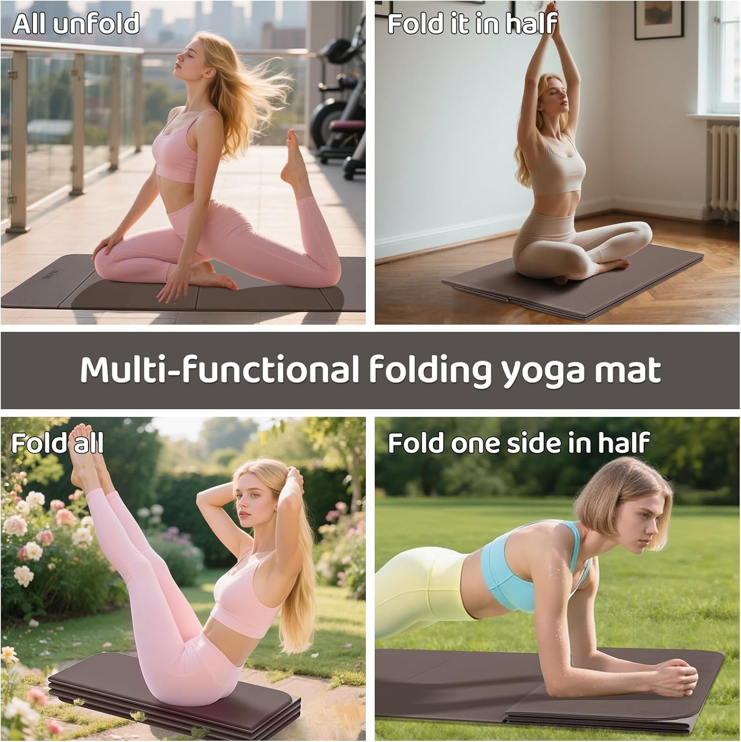 Foldable Yoga Mat Exercise Mat for Home Workout, Comfortable and Durable, 8mm Thick Portable Folding Mat, Non-Slip, Pilates Mat Thick, Outdoor Use, Meditation, Travel, Camping (71"x24" x 0.3") (Milk Coffee + Black) (Brown+Black) - Image 5