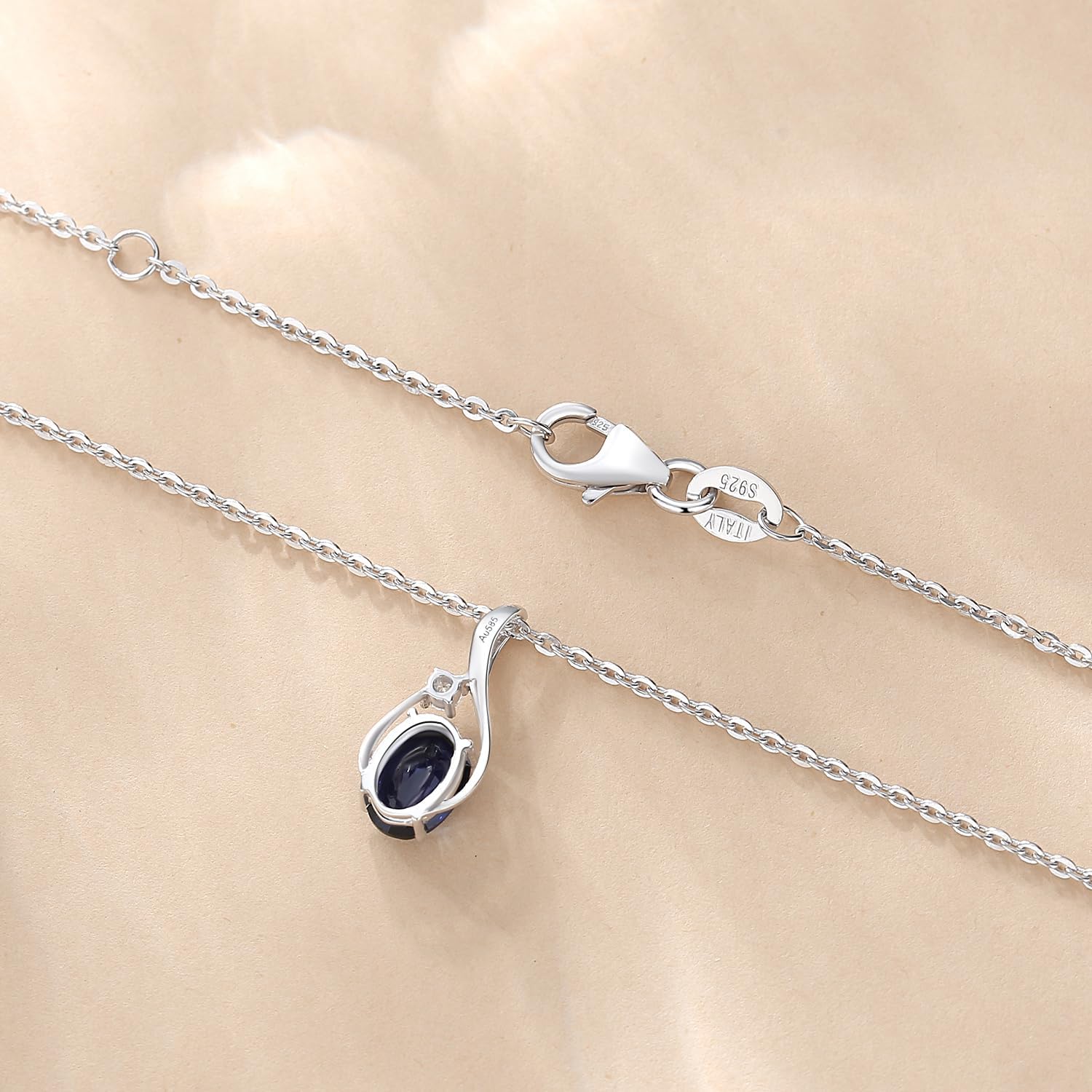 FANCIME 14K Solid White Gold Oval Gemstone Necklace with Diamond Pendant Gifts for Mom Women,16"+2" Inches - Image 5