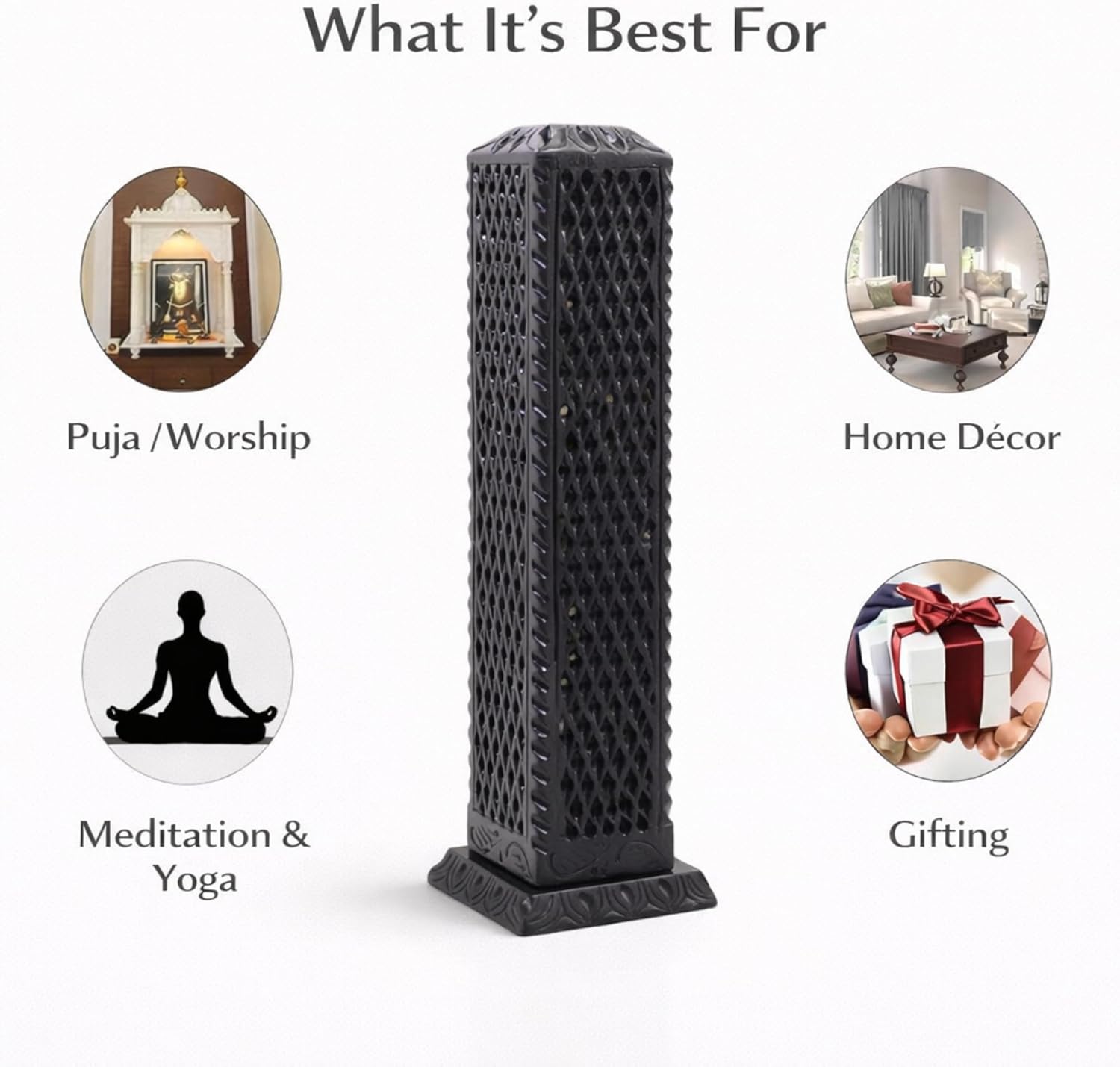 Handmade Marble Black Soapstone Incense Burner, 3x3x11 in | Candle Stick Holder, Tea Light Burner, Jaali Carving, Decorative Home & Kitchen Decor - Image 7