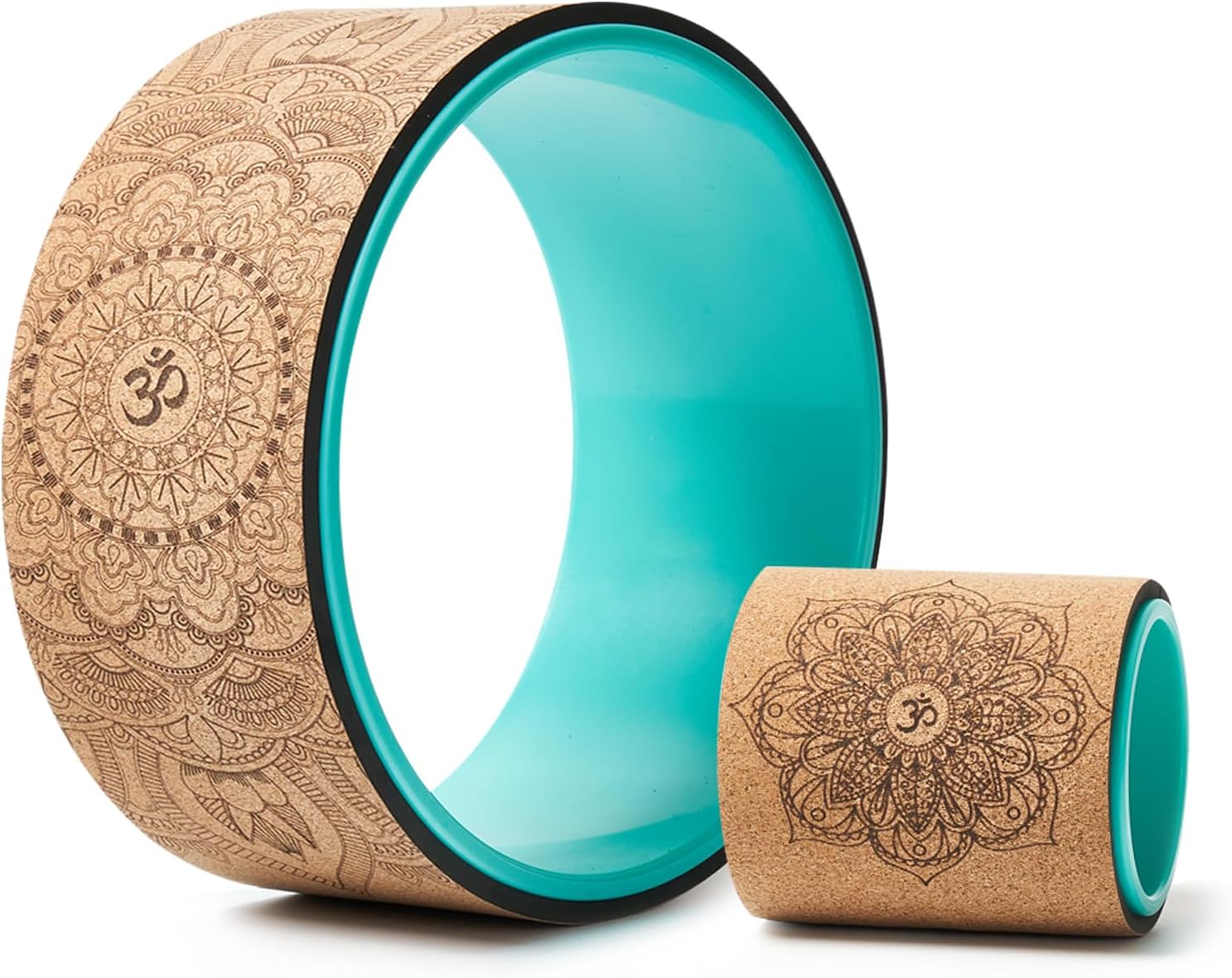 Yoga Wheel Set, Upgraded Back Wheels for Pain Relief & Stretching, Strongest Back Roller for Deep Tissue Massage, Improving Yoga Poses Backbend (CORK)