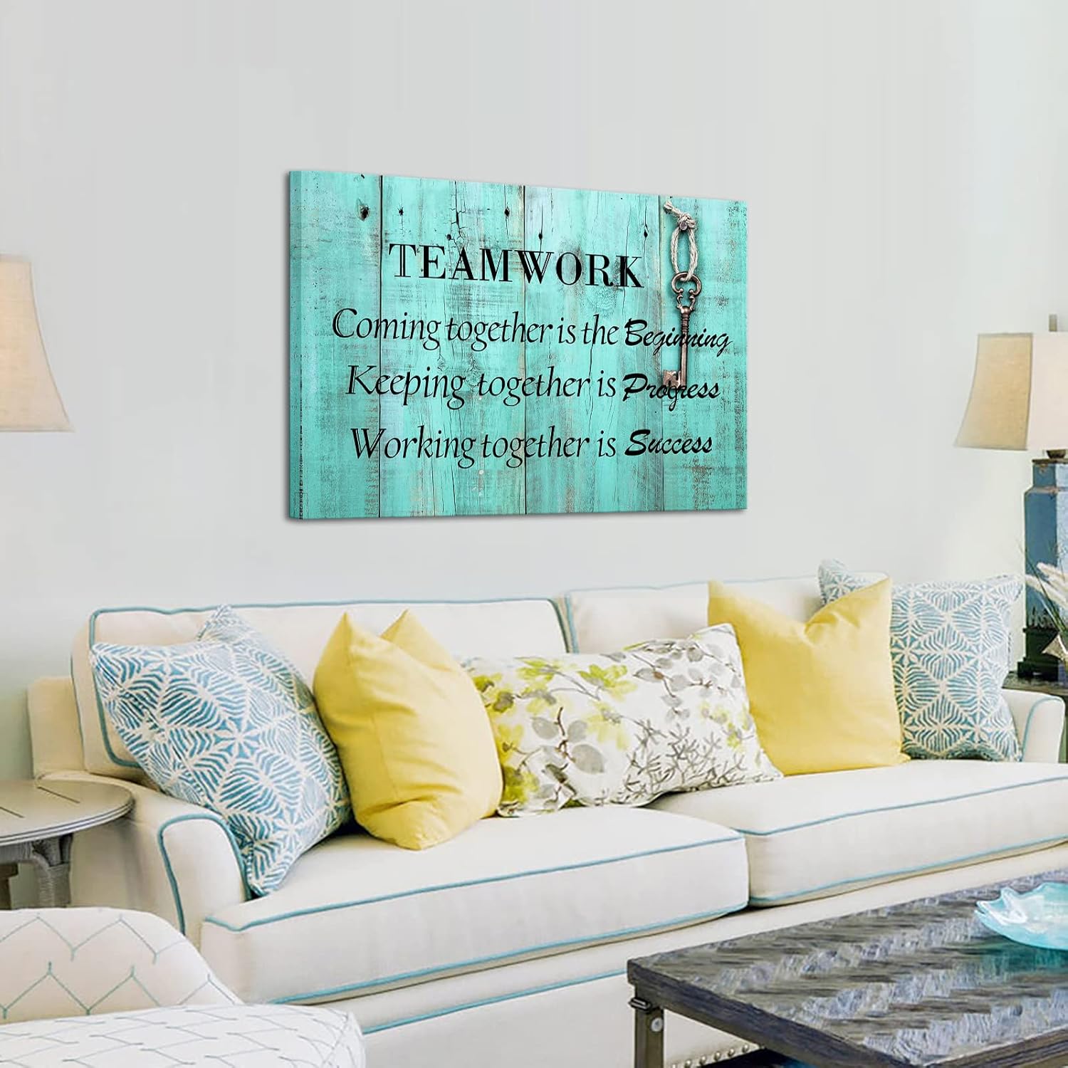 KREATIVE ARTS Large Teamwork Definition Office Quotes Sayings Words Art Wall Decals Canvas Quotes for Dorm Motivational Wall Art Success Quote Teal Pictures Ready to Hang 24x36in - Image 2