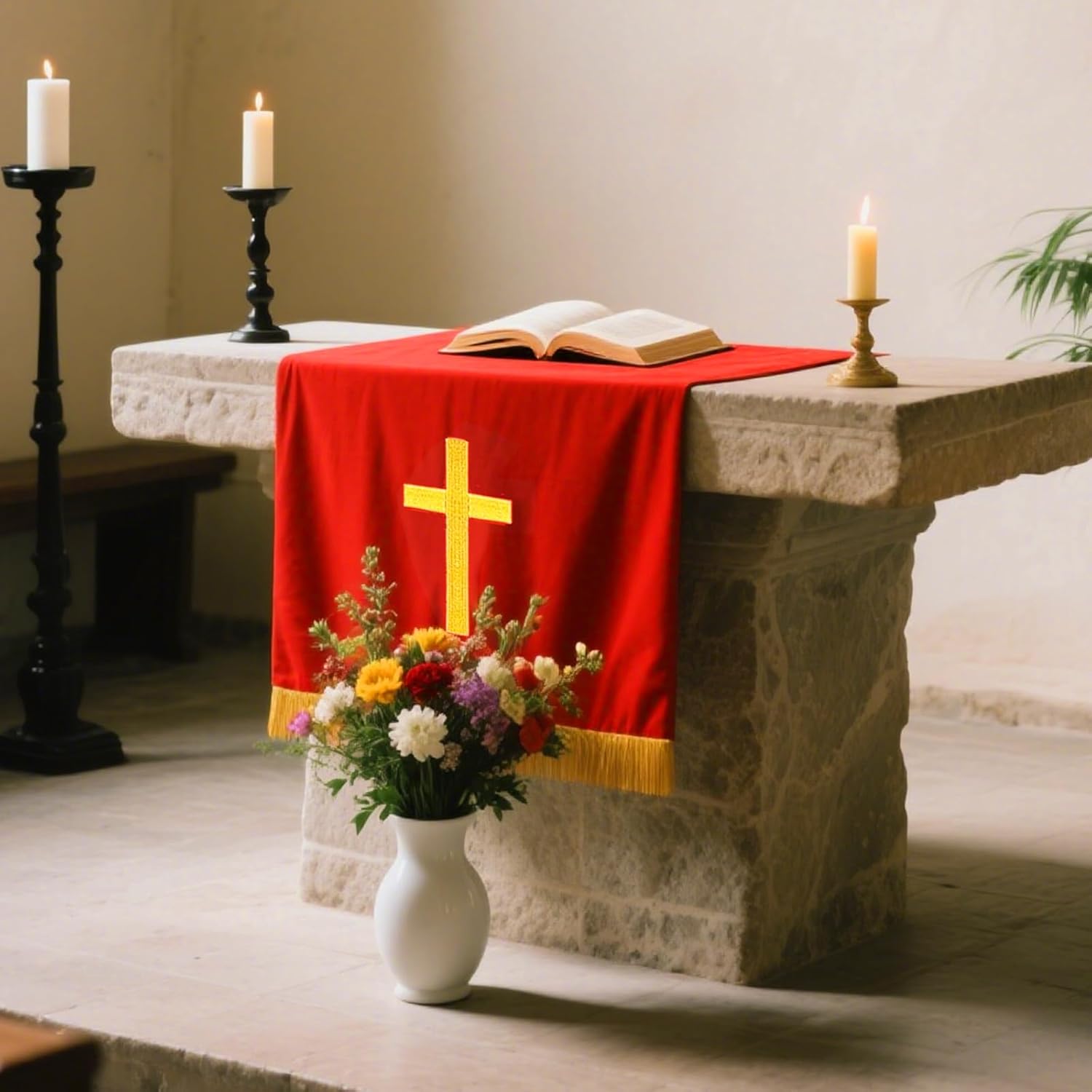 Set of 3 Reversible Parament Set,Pulpit Scarf and Communion Table Runner Bible Bookmark with Embroidered Cross Church Pulpit Accessories - Image 2