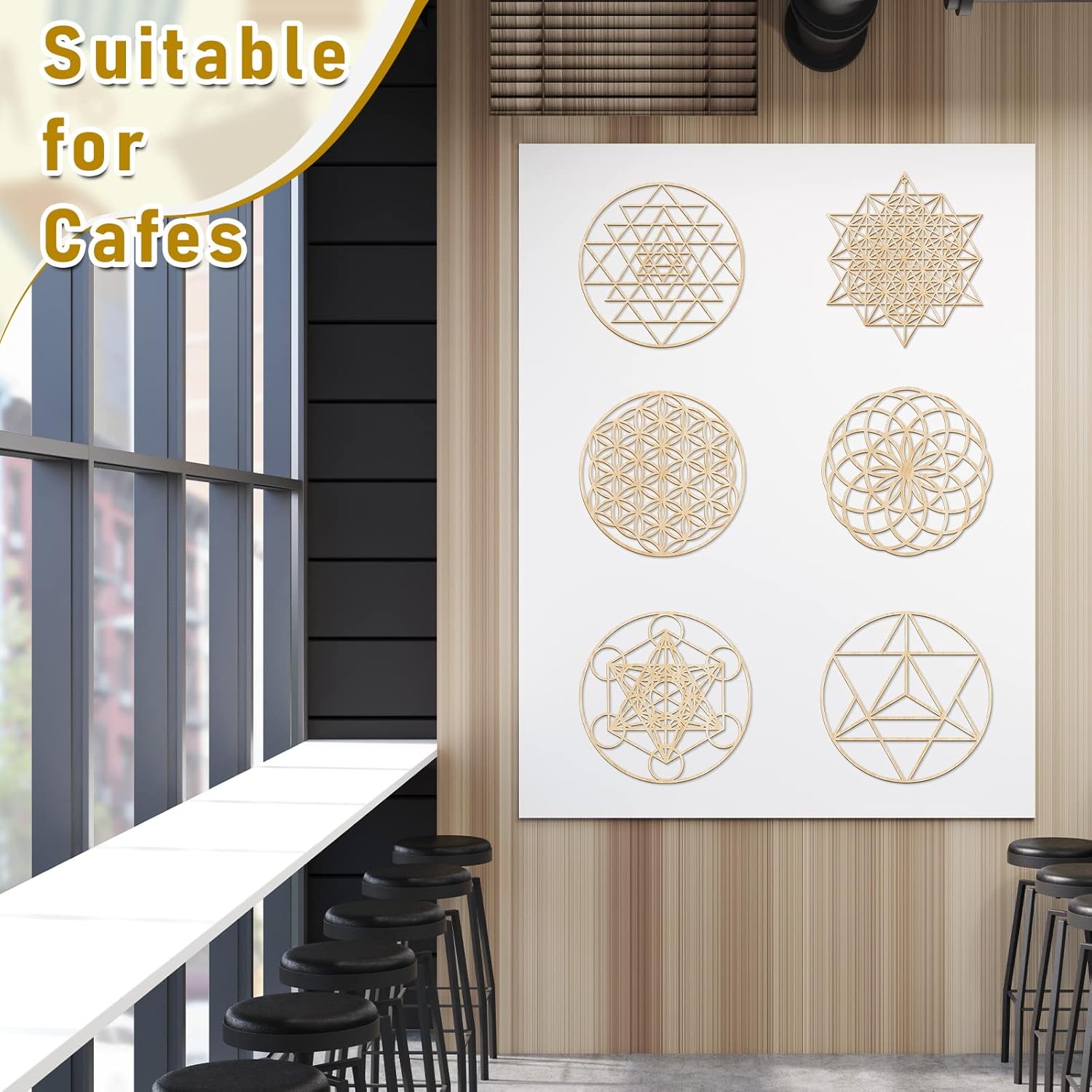 Taiyin 6 Pcs 12 Inch Wooden Sacred Geometry Wall Art Set, Zen Geometric Wall Decor for Home Meditation Room, Inspired Hanging Art with Metatron Cube, Flower of Life, Sri Yantra(Burlywood) - Image 6