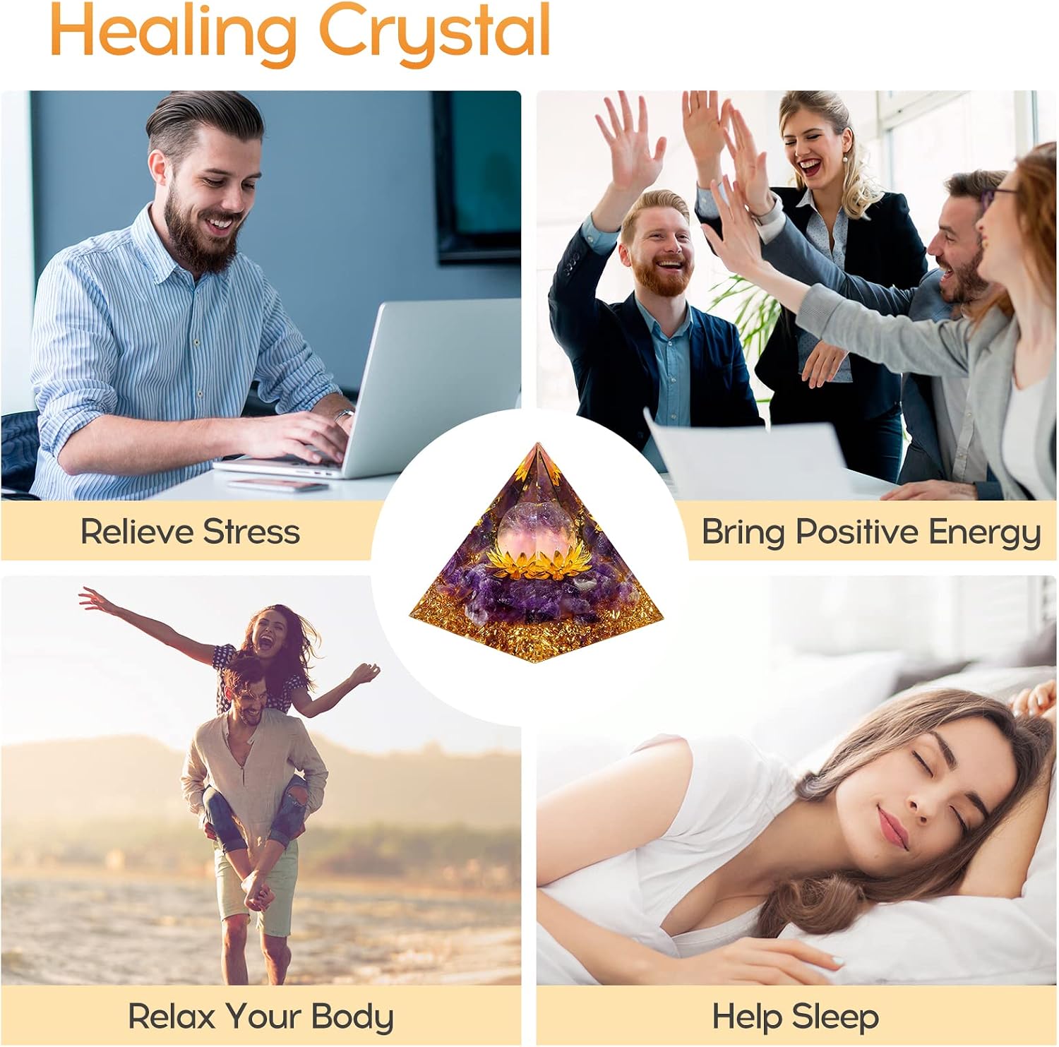 Hopeseed Orgone Crystal Pyramid for Positive Energy, Flower of Life Orgonite Amethyst Healing Crystals Pyramid for Reduce Stress Chakra Healing Meditation Attract Lucky, with 2 White Crystals Stones - Image 5