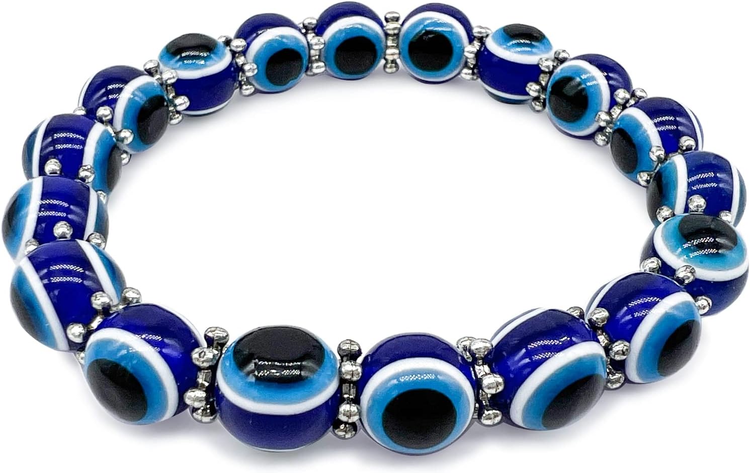 Evil Eye Bracelets for Men Women Good Luck Bracelet for Protection Handmade 10mm Turkish Blue Eye Bead Stretch Bracelet Teen Girls Boys