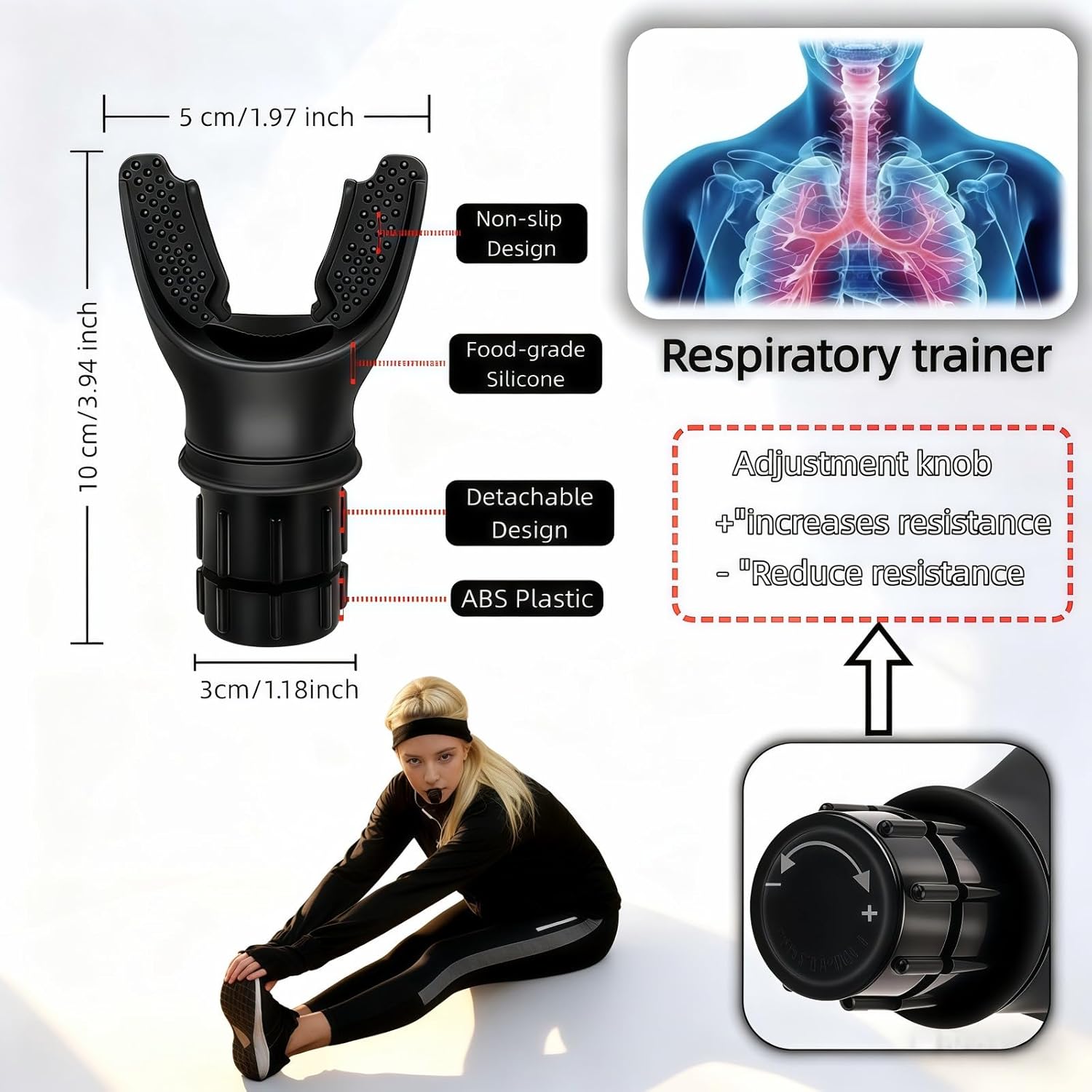 Adjustable Resistance Portable Lung Breathing Trainer | Premium Food-Grade Silicone Breath Exercise Device for Athletes, Runners & Home Fitness | Improve Respiratory Endurance & Core Strength - Image 6