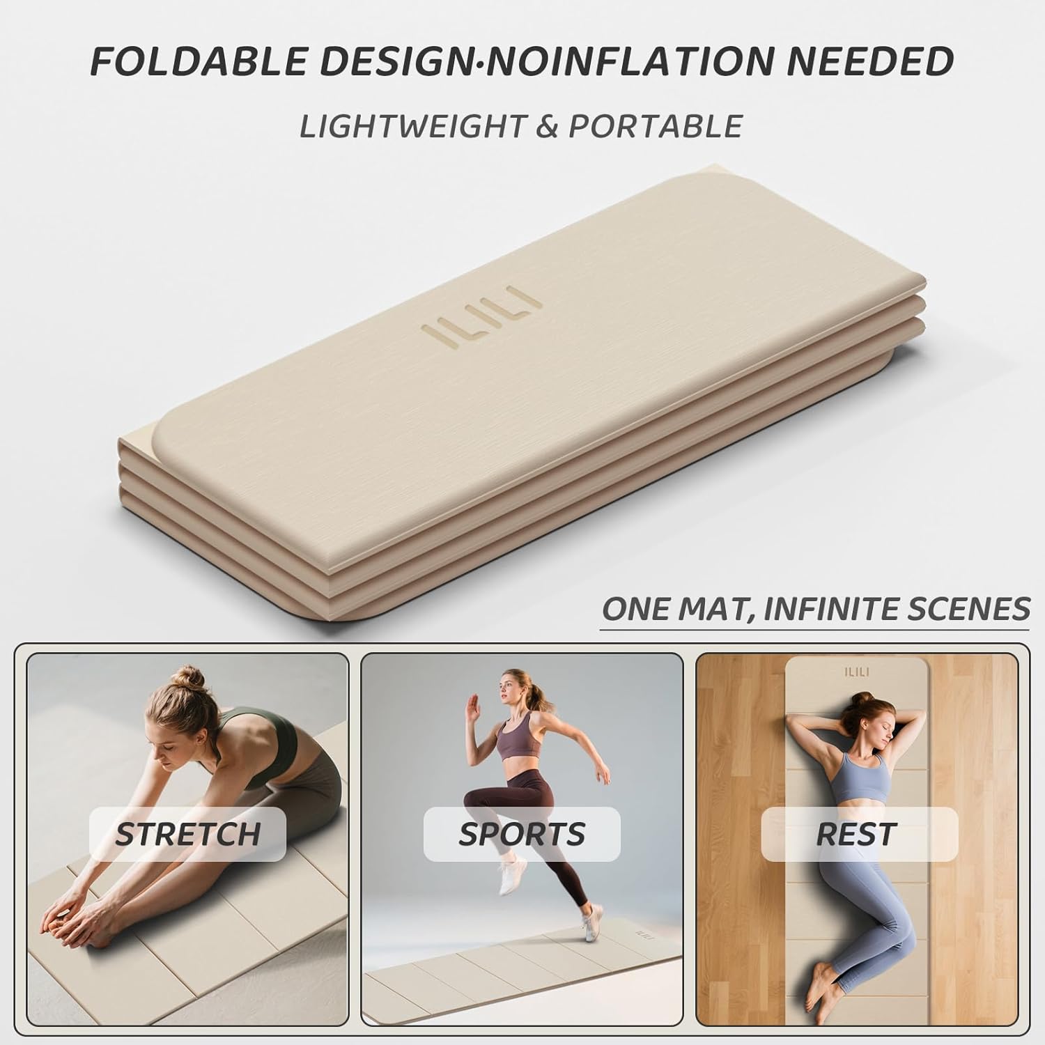 ILILI Foldable Yoga Mat 71 * 24 * 0.3'' - TPE Non-Slip Fitness Mat for Home,Waterproof & Lightweight (2lb) for Home Gym, Pilates & Stretching,Fitness Workouts - Image 6