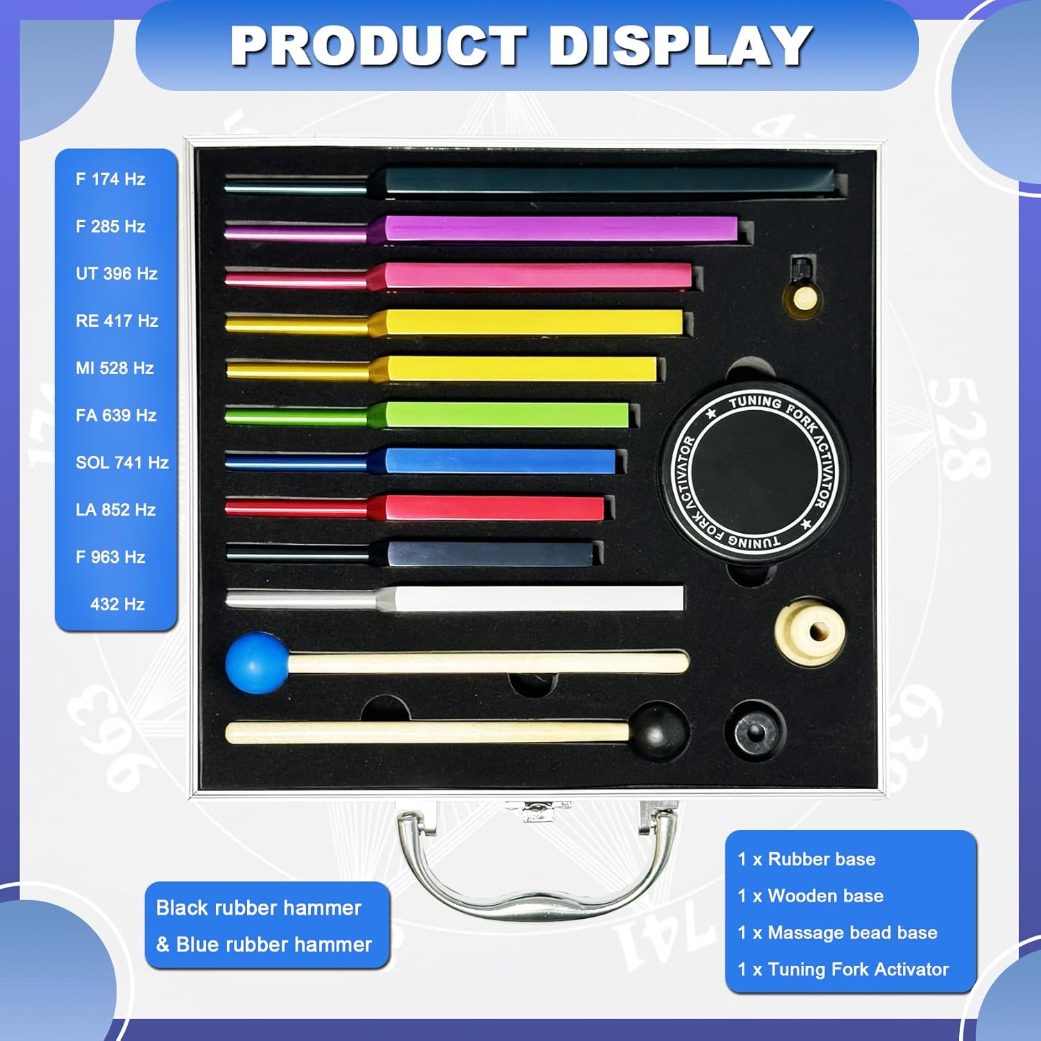 Solfeggio Tuning Fork Set - 10 Multicolour Tuning Forks Perfect for DNA Healing with Exquisite Aluminum Gift Box (174 Hz, 285 Hz, 396 Hz, 417 Hz, 432Hz, 528 Hz, 639 Hz, 741 Hz 852 Hz, 963 Hz) - Image 3
