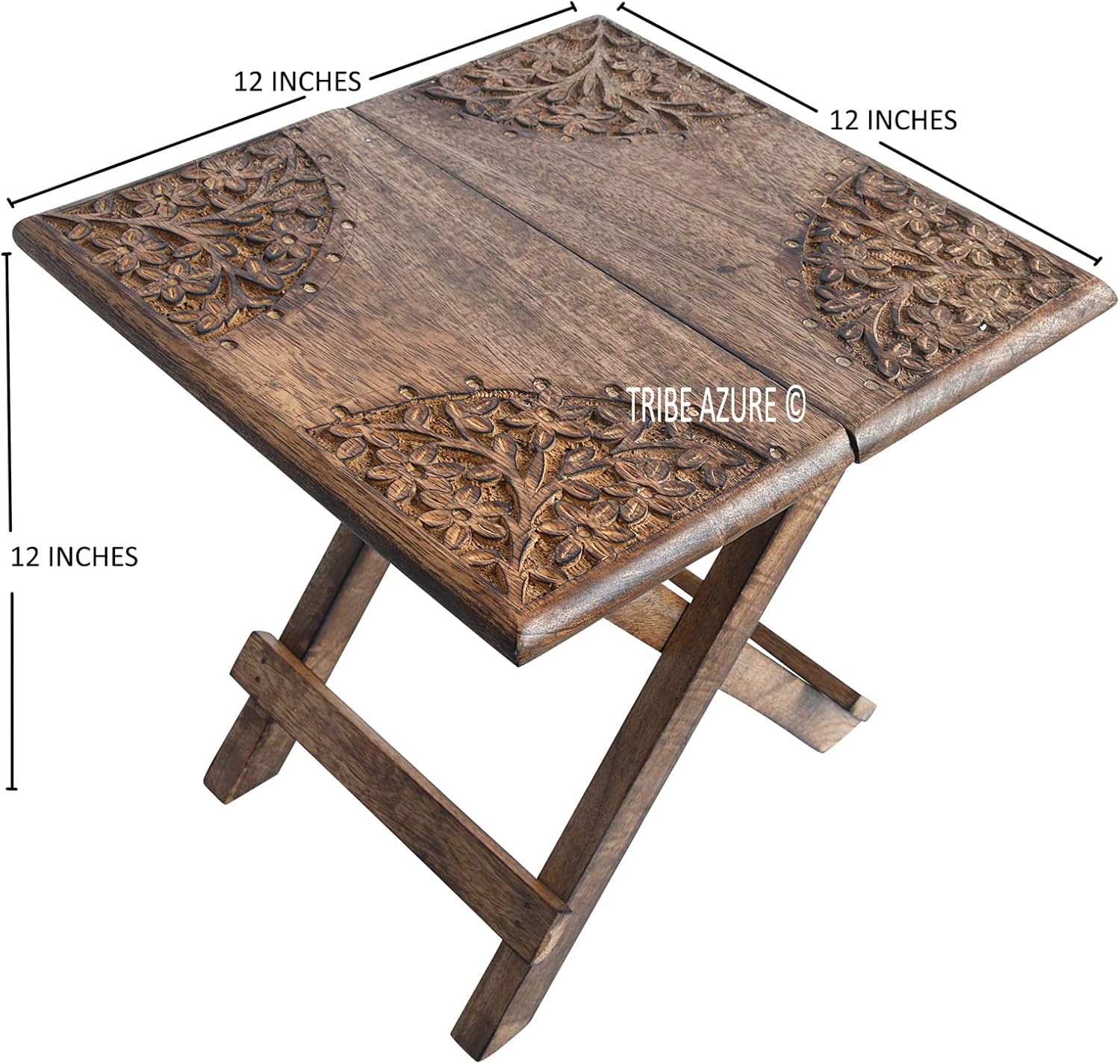 Tribe Azure Fair Trade Small Altar Table, Meditation Altar, Puja, Wood Wiccan Altar Table Buddhist, Tea Japanese, Small Low Side Table Dragon (Folding Small Floral) - Image 3